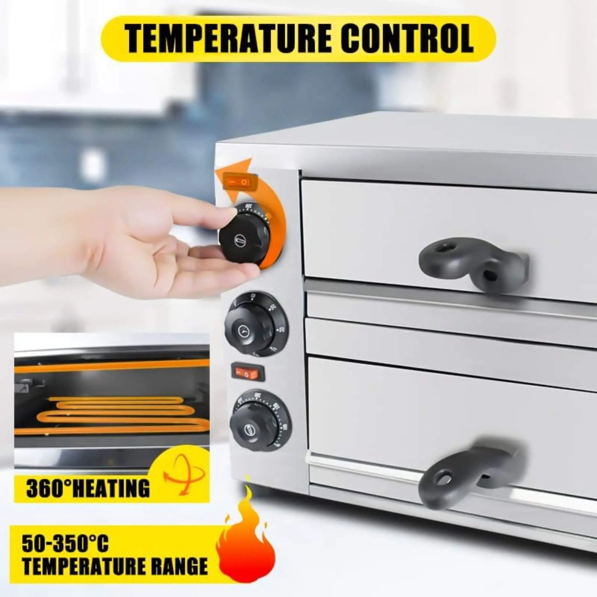 Heavy-Duty 14-Inch Commercial Stainless Steel Electric 2-Tier Tabletop Pizza Oven With Timer (SAK90432) by SAKSBY WHOLESALE