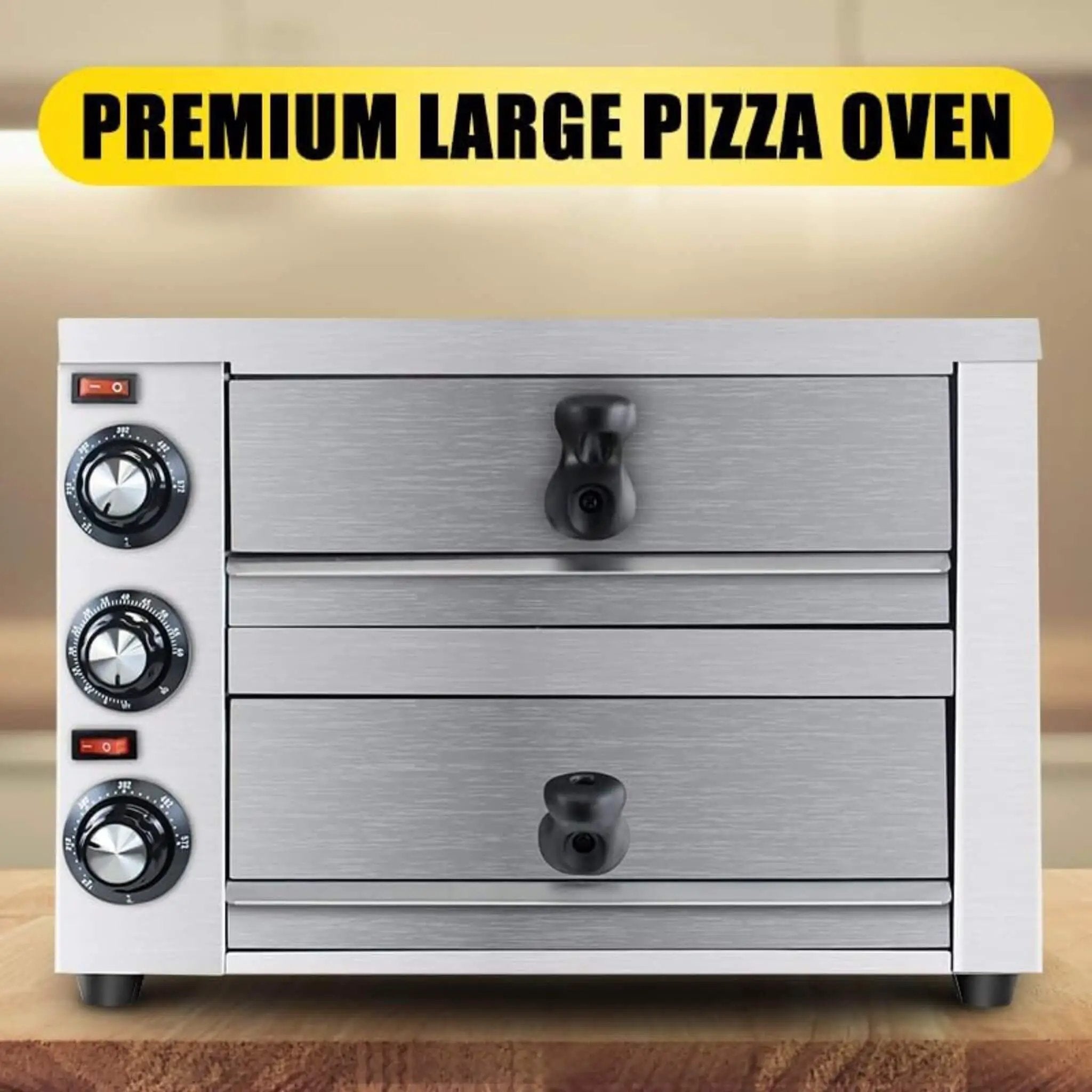 Heavy-Duty 14-Inch Commercial Stainless Steel Electric 2-Tier Tabletop Pizza Oven With Timer (SAK90432) by SAKSBY WHOLESALE