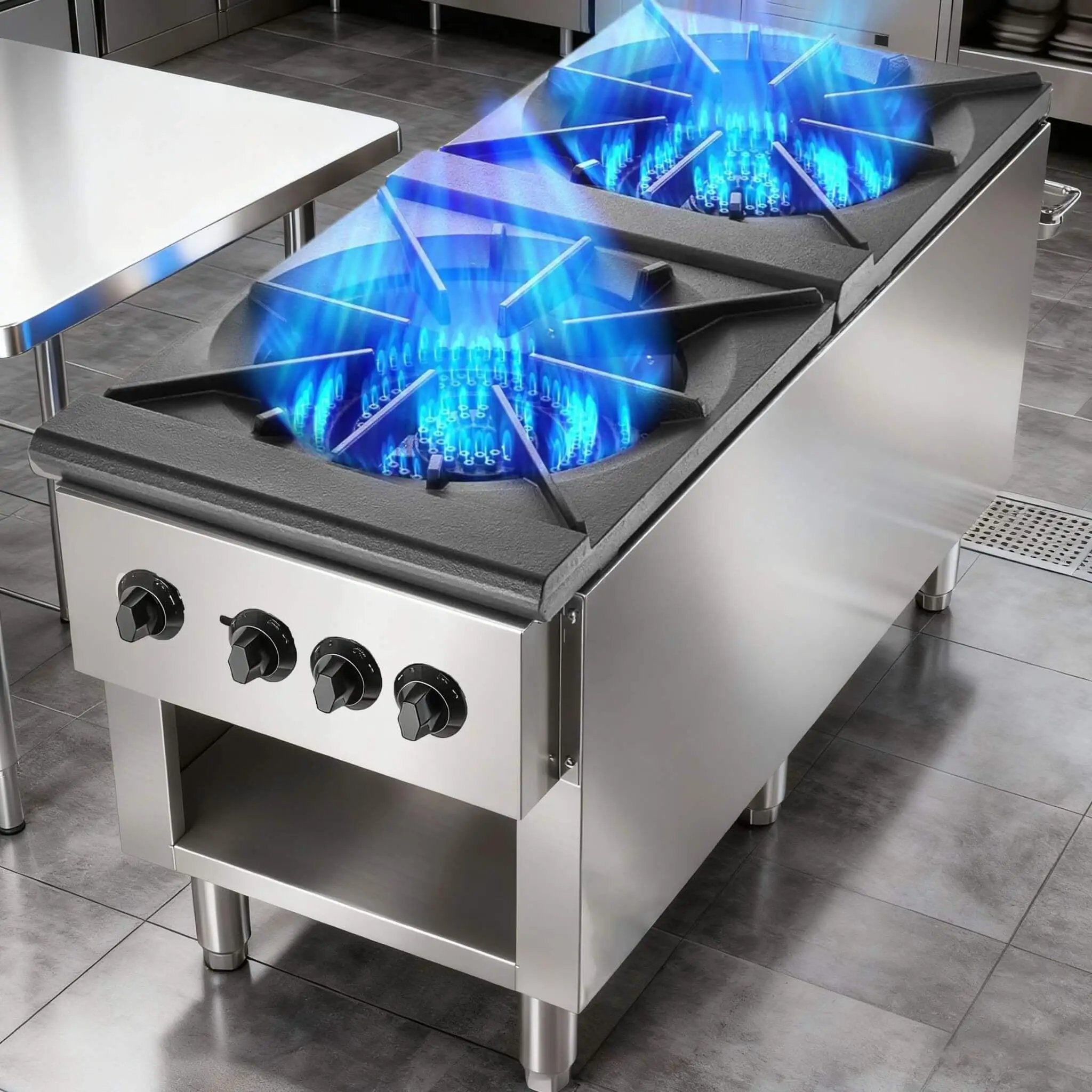 Heavy-Duty 18K BTU Commercial 2-Burner Stainless Steel Gas Stove Range (SAK40721) by SAKSBY WHOLESALE