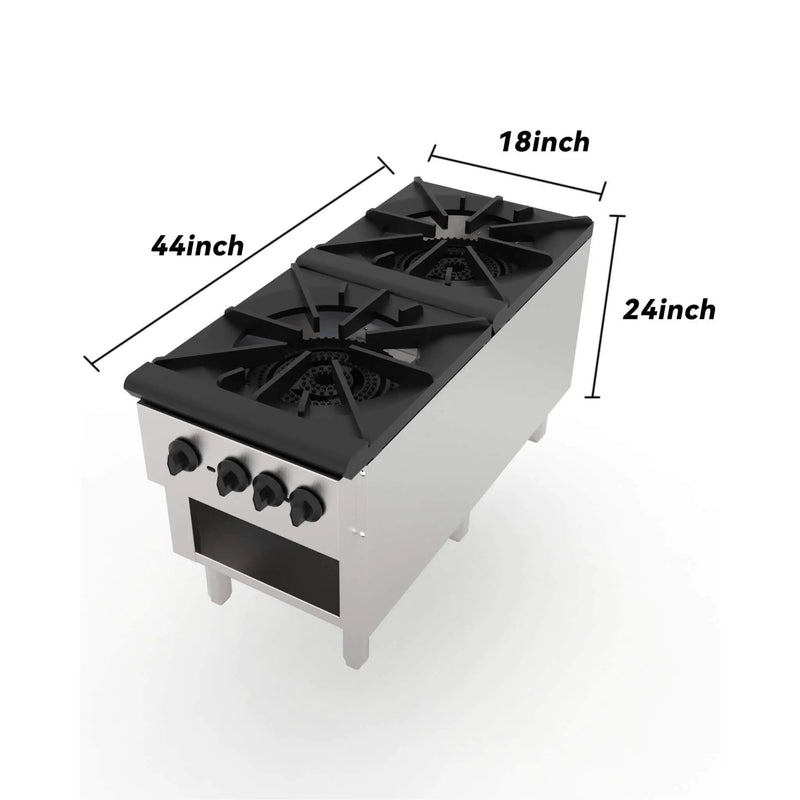 Heavy-Duty 18K BTU Commercial 2-Burner Stainless Steel Gas Stove Range (SAK40721) by SAKSBY WHOLESALE