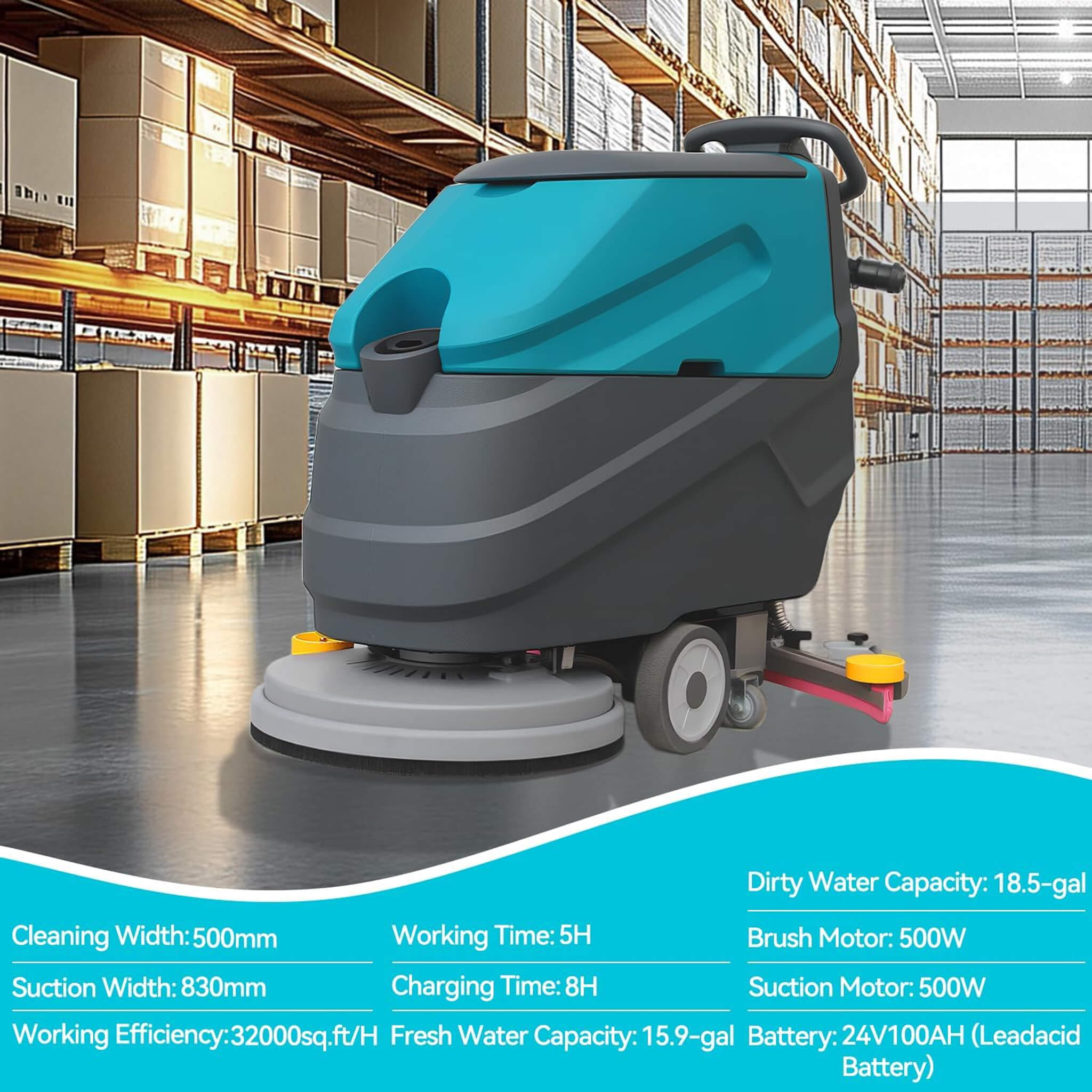 Heavy-Duty 22-Inch Industrial Walk-Behind Floor Scrubber With Squeegee Suction (SAK90834) by SAKSBY WHOLESALE