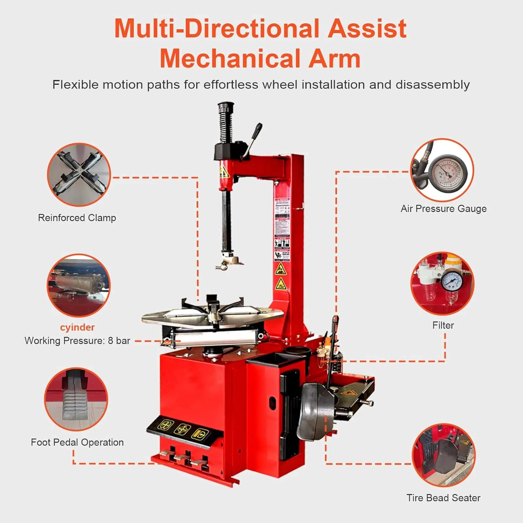 Heavy-Duty 24-Inch Industrial Semi-Automatic Tire Changer With Bead Blaster And Rim Clamp (SAK24697) by SAKSBY WHOLESALE