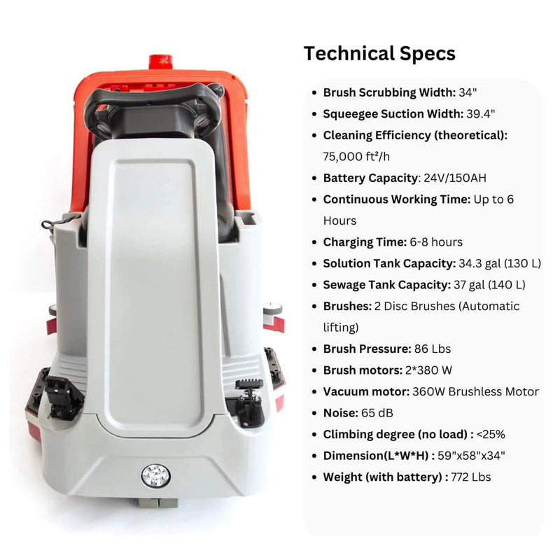 Heavy-Duty 34-Inch Industrial Ride-On Floor Scrubber Machine (SAK63290) by SAKSBY WHOLESALE
