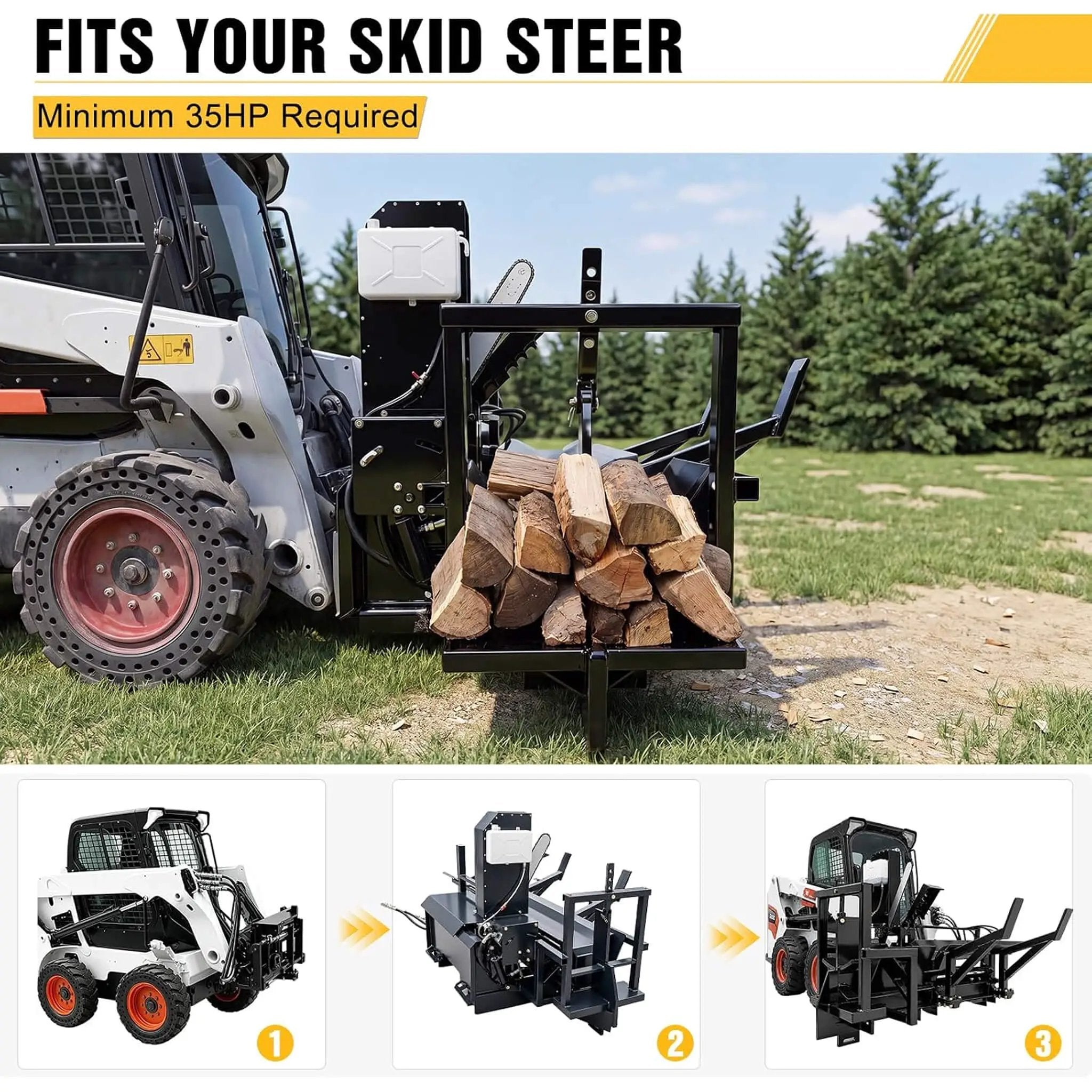 Heavy-Duty 35T All-In-One Firewood Processor And Log Lifter Skid Steer Attachment (SAK37152) by SAKSBY WHOLESALE