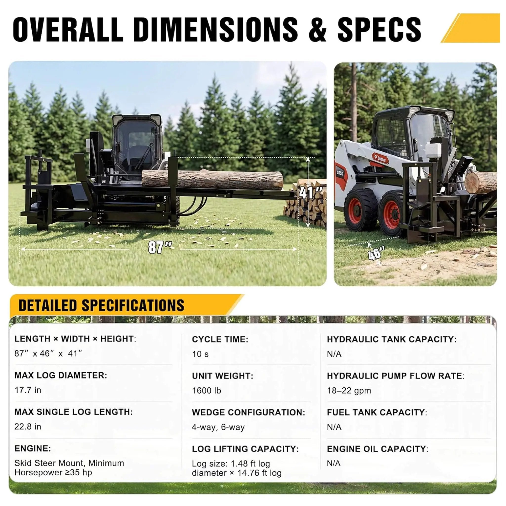 Heavy-Duty 35T All-In-One Firewood Processor And Log Lifter Skid Steer Attachment (SAK37152) by SAKSBY WHOLESALE