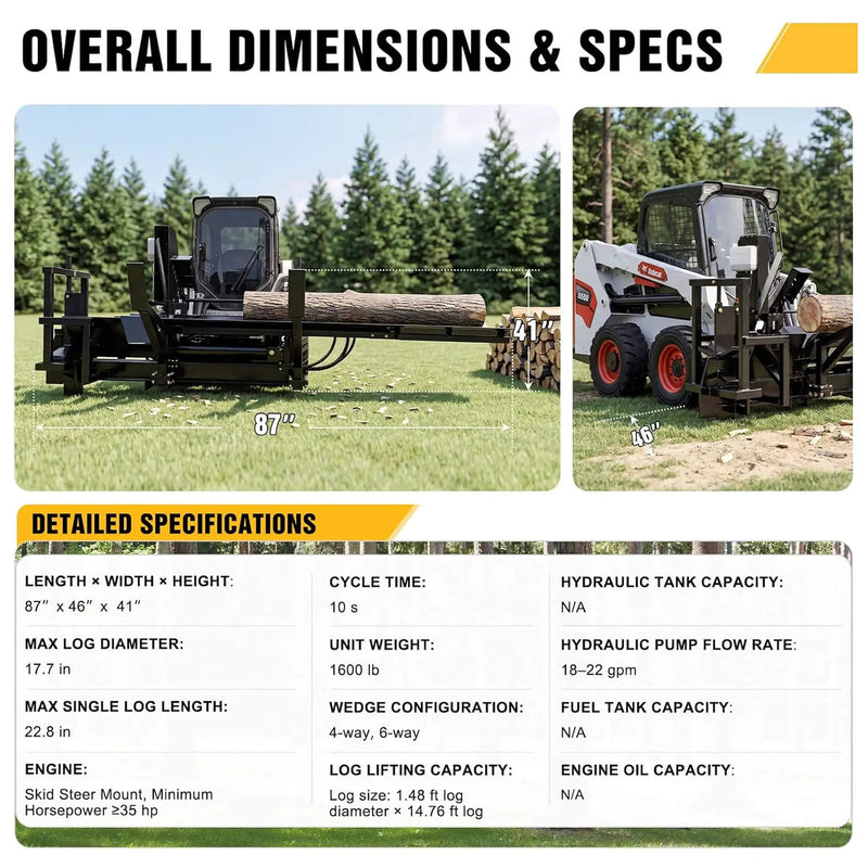 Heavy-Duty 35T All-In-One Firewood Processor And Log Lifter Skid Steer Attachment (SAK37152) by SAKSBY WHOLESALE