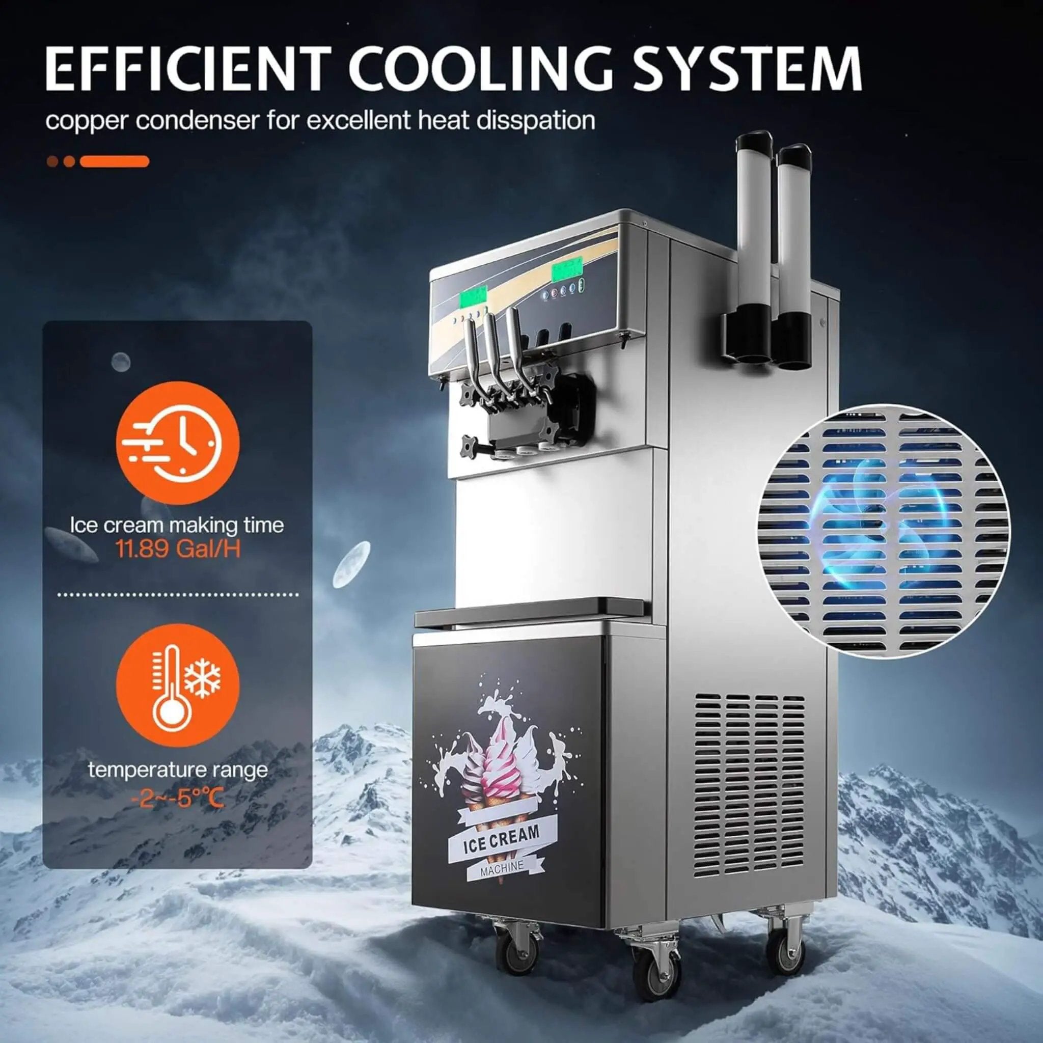 Heavy-Duty 45L/H 3-Flavor Dual Compressor Commercial Soft Serve Ice Cream Machine (SAK43195) by SAKSBY WHOLESALE