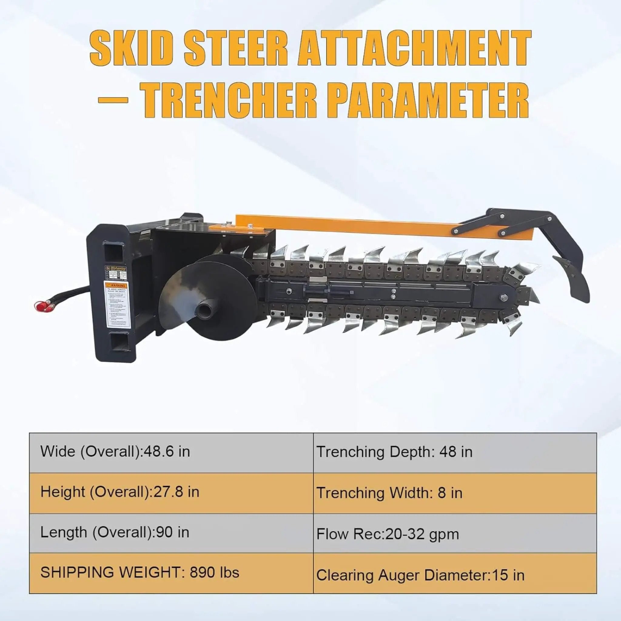 Heavy-Duty 48-Inch Skid Steer Attachment Trencher With Auger (SAK16842) by SAKSBY WHOLESALE