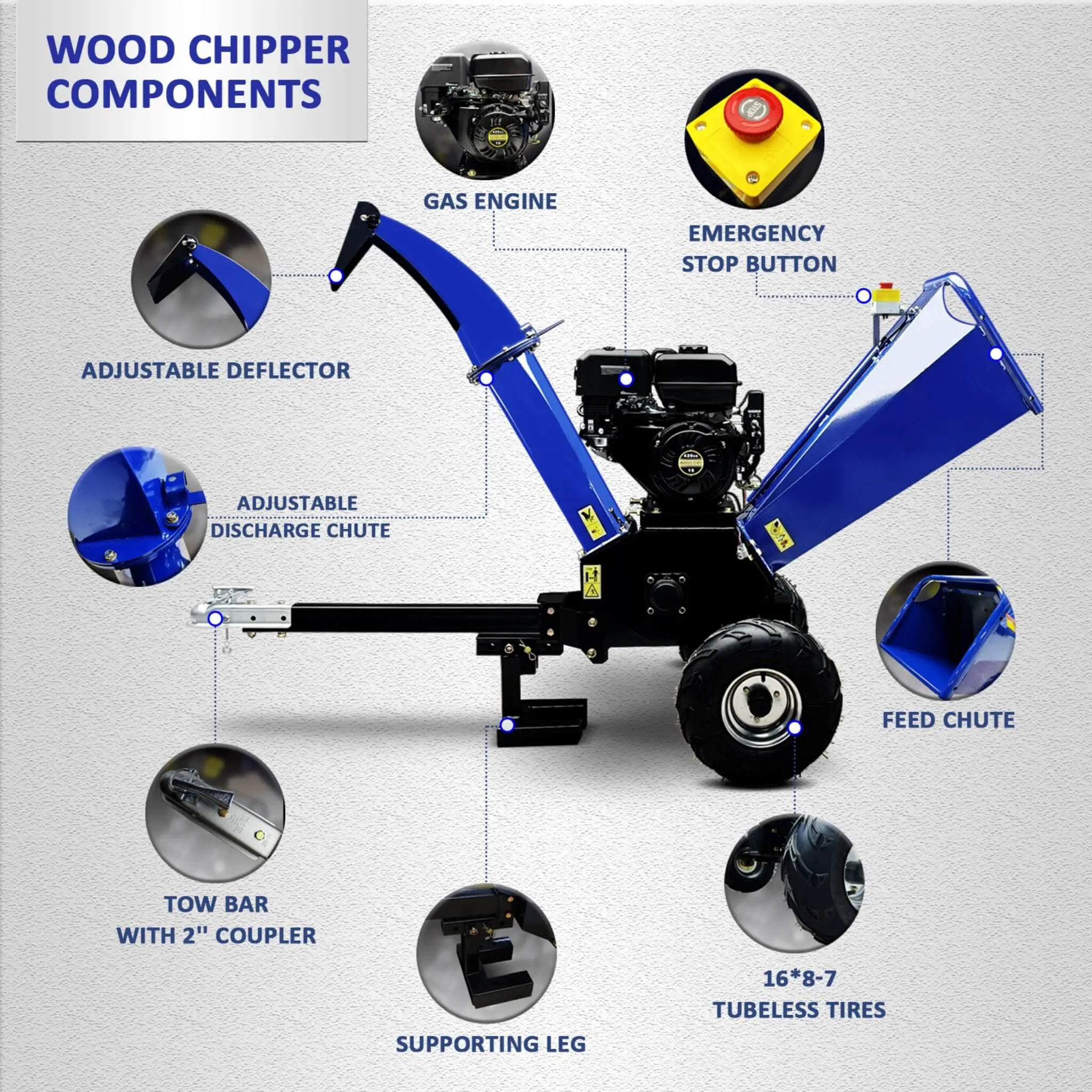 Heavy-Duty 5-Inch 15HP 420CC Gas Drum Wood Chipper Shredder With Electric Start And Tow Hitch (SAK48652) by SAKSBY WHOLESALE