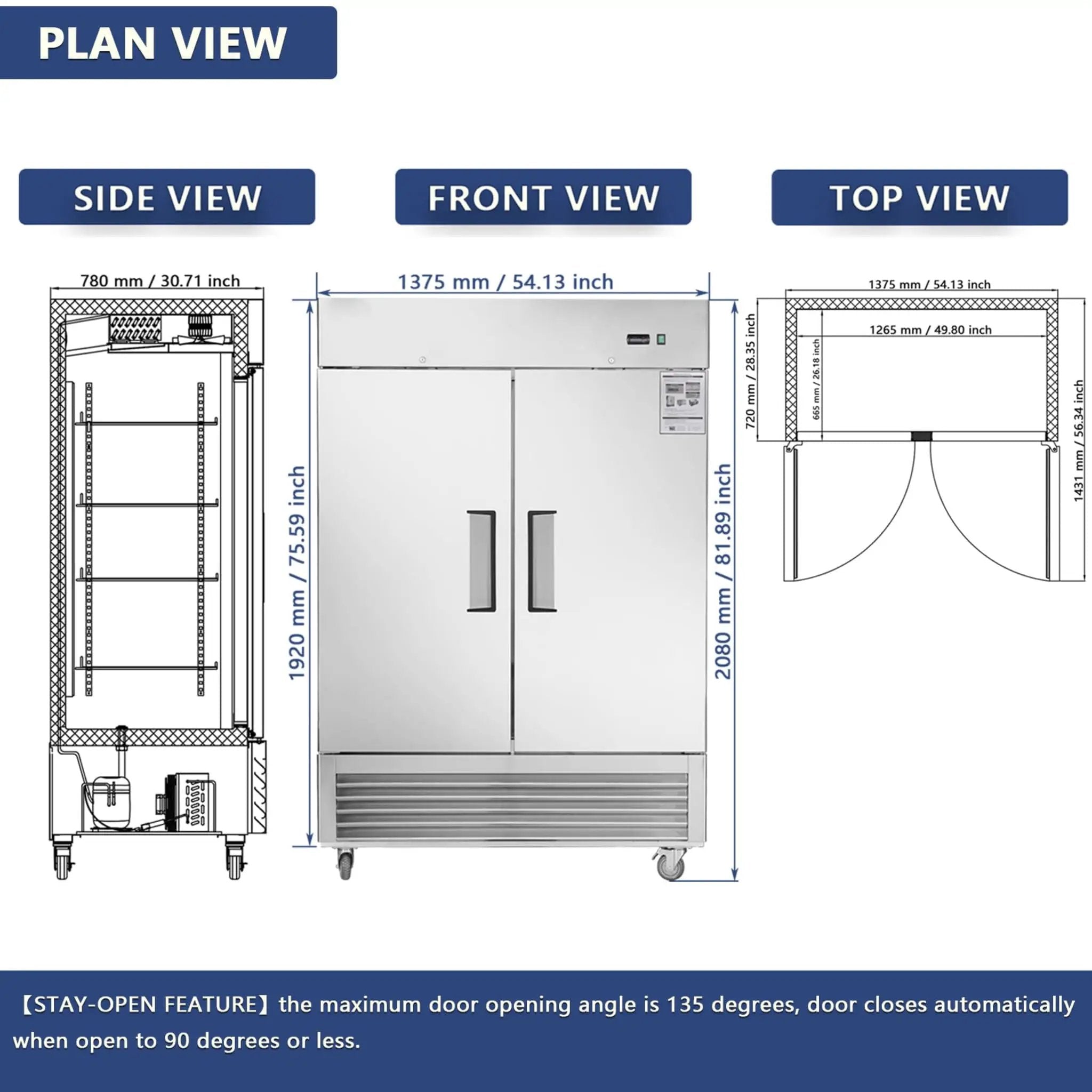 Heavy-Duty 54-Inch Stainless Steel 2-Door Reach-In Upright Commercial Freezer (SAK66598) by SAKSBY WHOLESALE