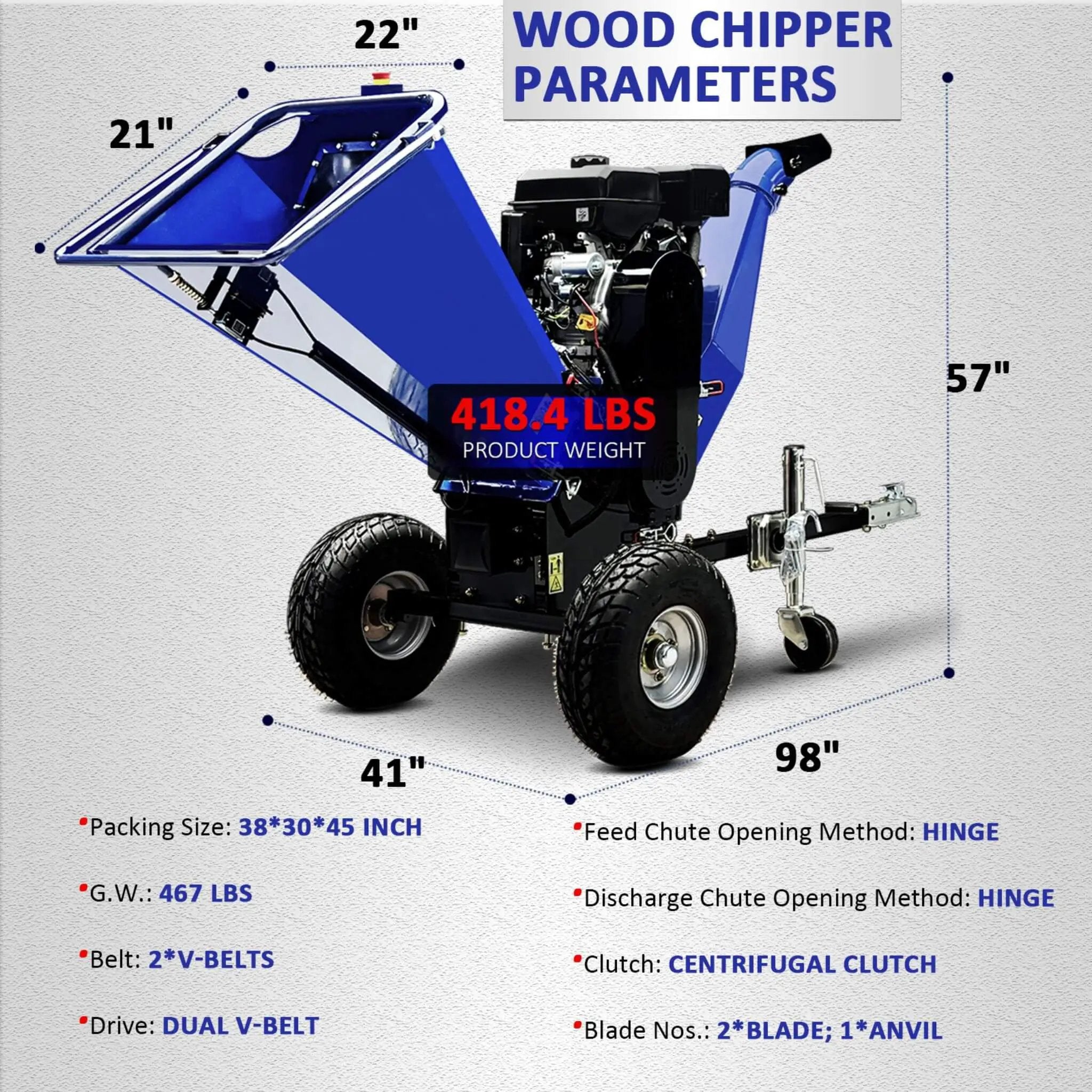 Heavy-Duty 6-Inch 15HP 420CC Towable Gas Drum Wood Chipper Shredder With Electric Start (SAK50896) by SAKSBY WHOLESALE