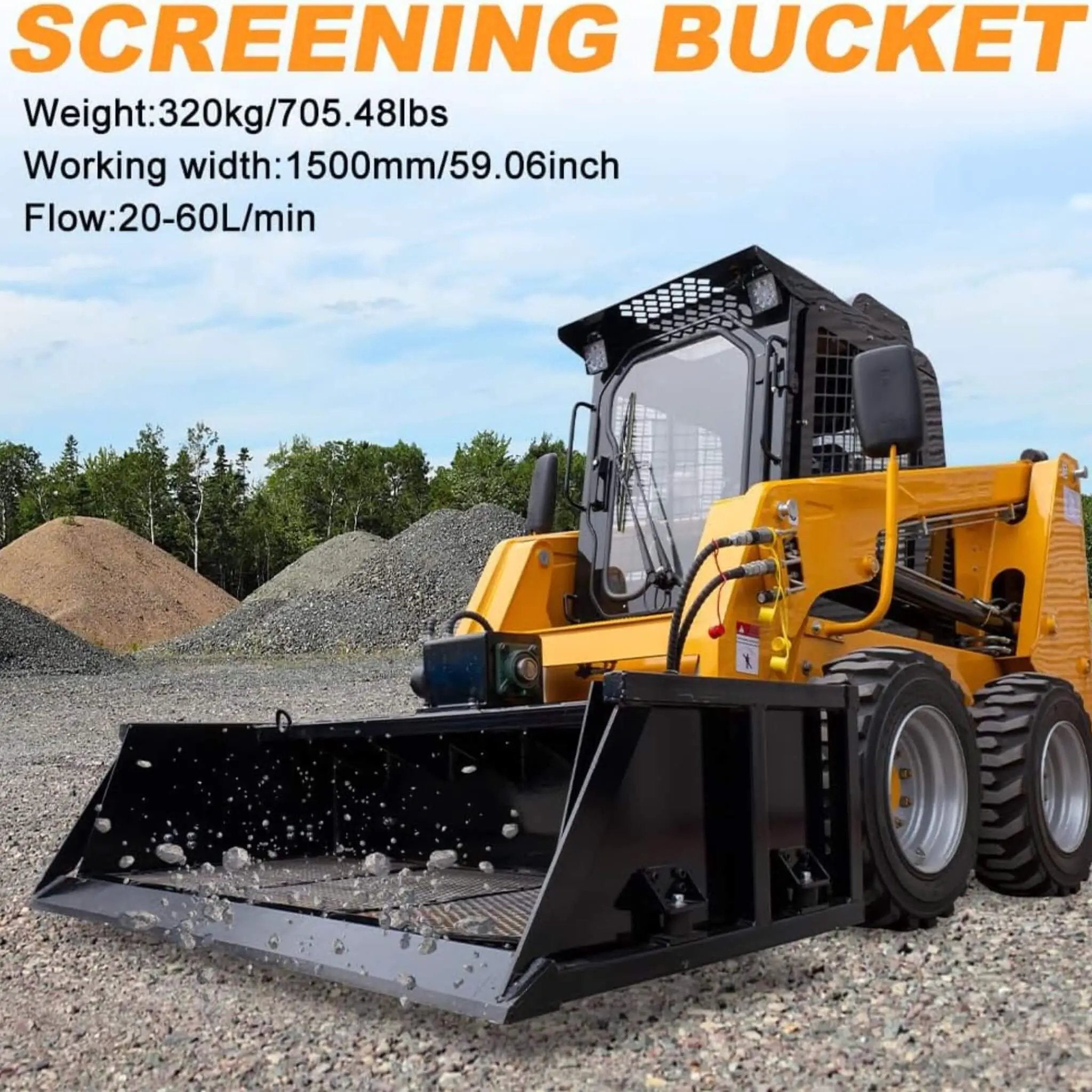 Heavy-Duty 60-Inch Topsoil Screening Skid Steer Bucket Attachment (SAK10294) by SAKSBY WHOLESALE