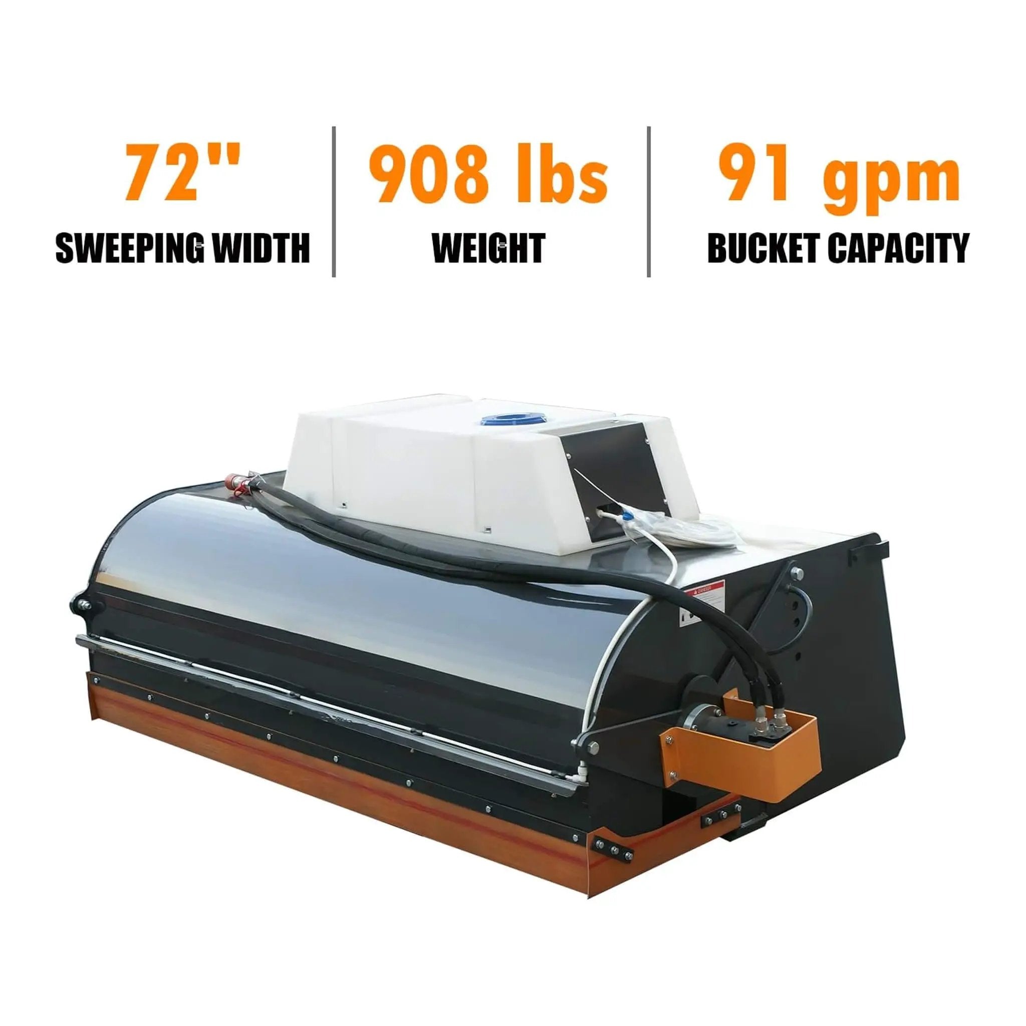 Heavy-Duty 72-Inch Hydraulic Drive Broom Sweeper Skid Steer Attachment With Water Tank (SAK80614) by SAKSBY WHOLESALE