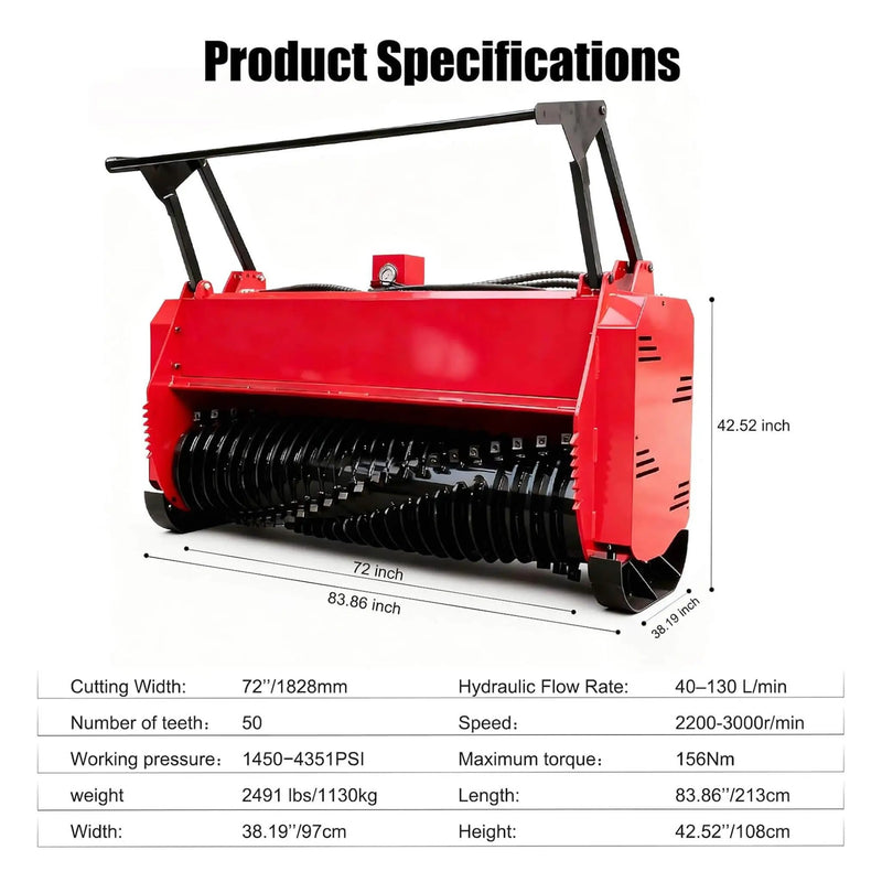 Heavy-Duty 72-Inch Hydraulic Forestry Mulcher Skid Steer Loader Attachment (SAK39168) by SAKSBY WHOLESALE