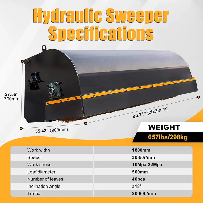 Heavy-Duty 72-Inch Industrial Skid Steer Sweeper Attachment (SAK87013) by SAKSBY WHOLESALE