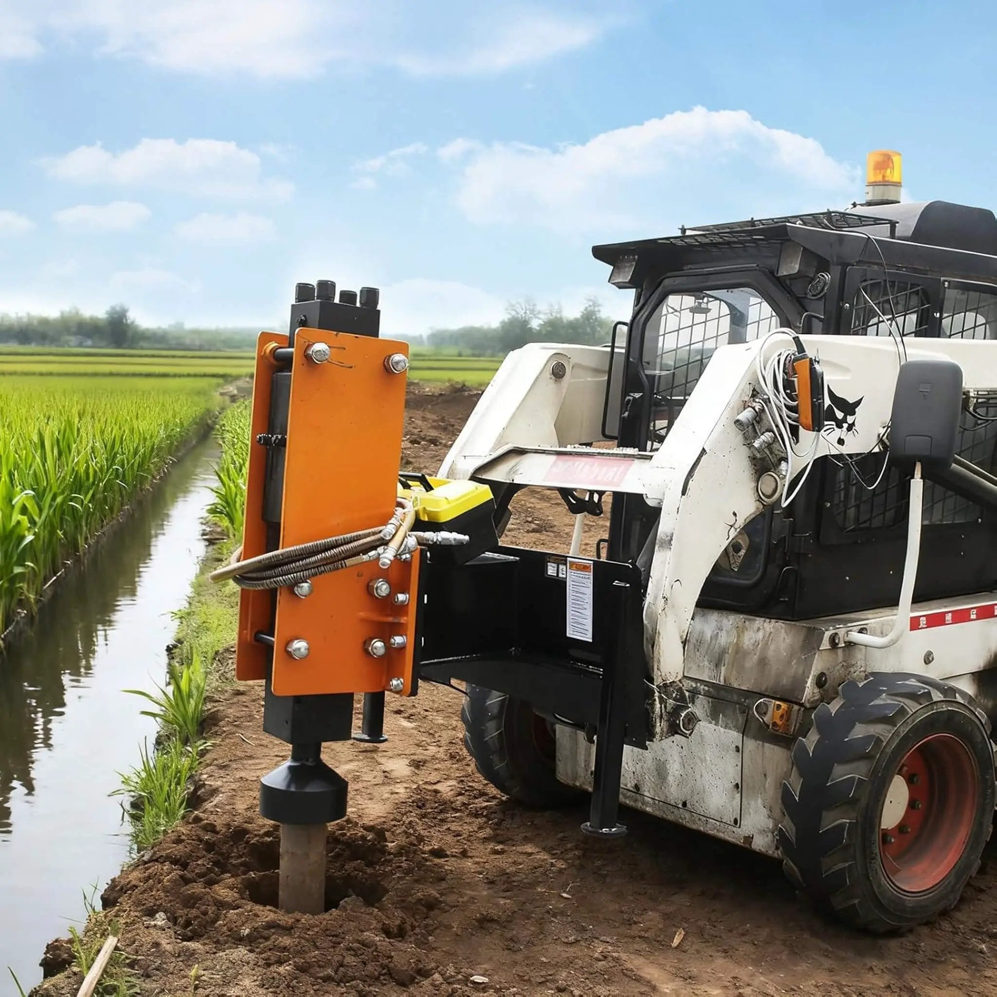 Heavy-Duty 750 FT-LB Hydraulic Skid Steer Pile Hammer Attachment (SAK59134) by SAKSBY WHOLESALE