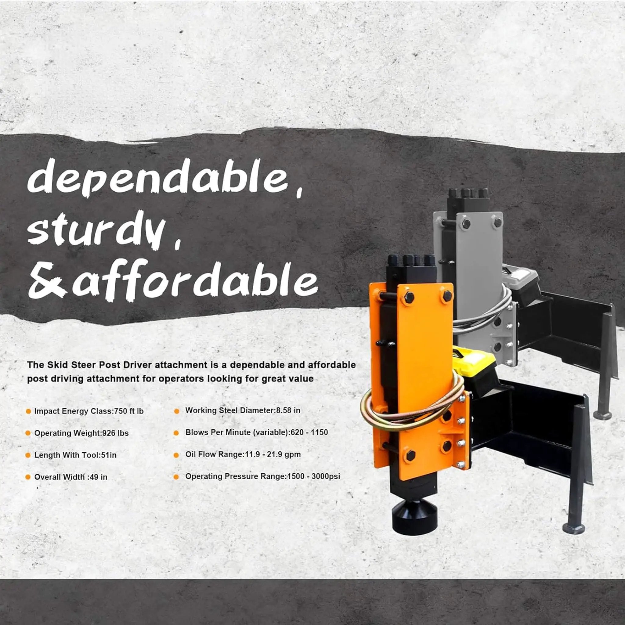 Heavy-Duty 750 FT-LB Hydraulic Skid Steer Pile Hammer Attachment (SAK59134) by SAKSBY WHOLESALE