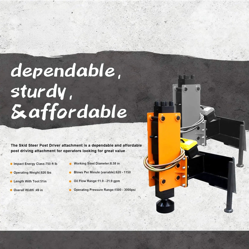 Heavy-Duty 750 FT-LB Hydraulic Skid Steer Pile Hammer Attachment (SAK59134) by SAKSBY WHOLESALE