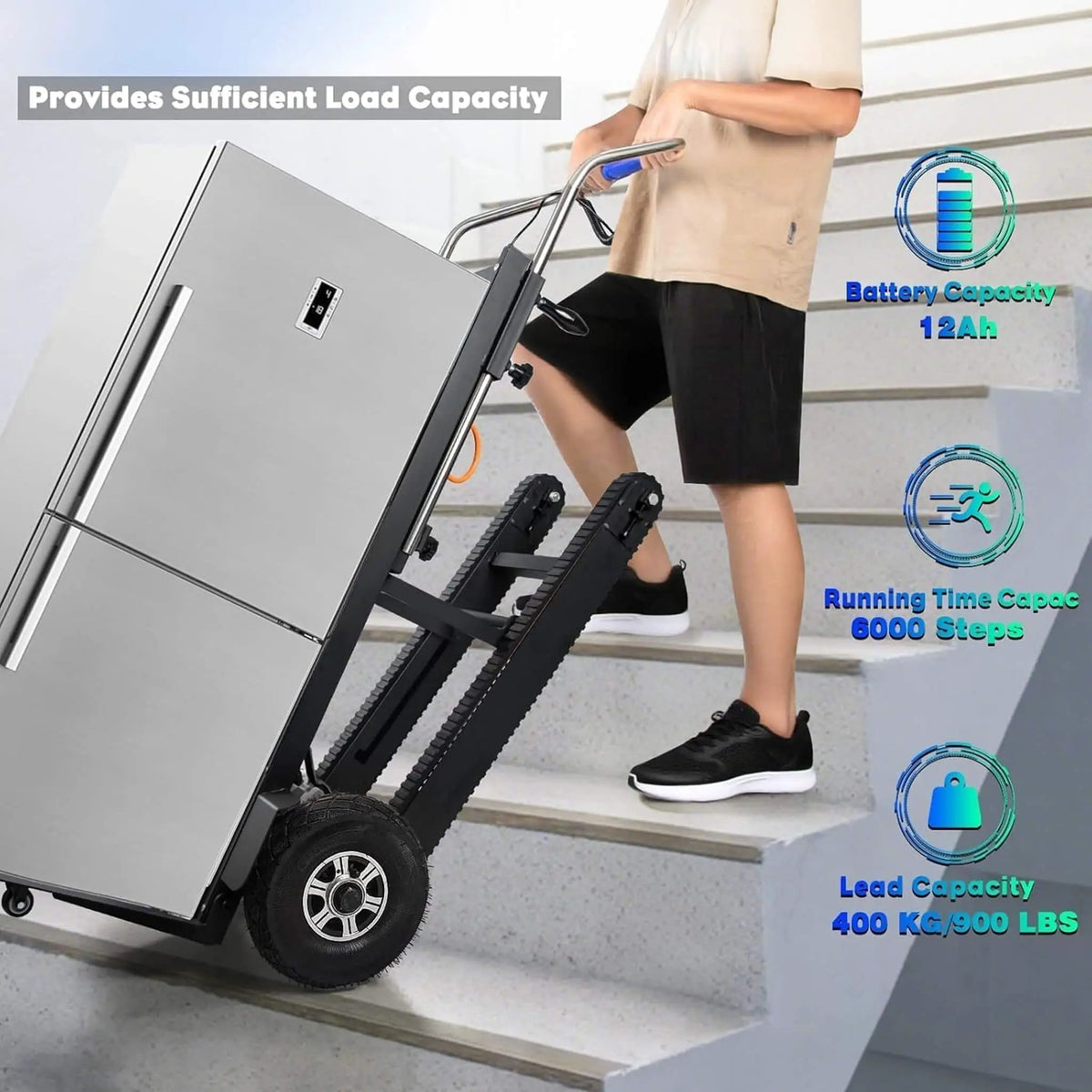Heavy-Duty 900LBS Electric Motorized Stair Climbing Dolly (SAK75803), dimensions drawing