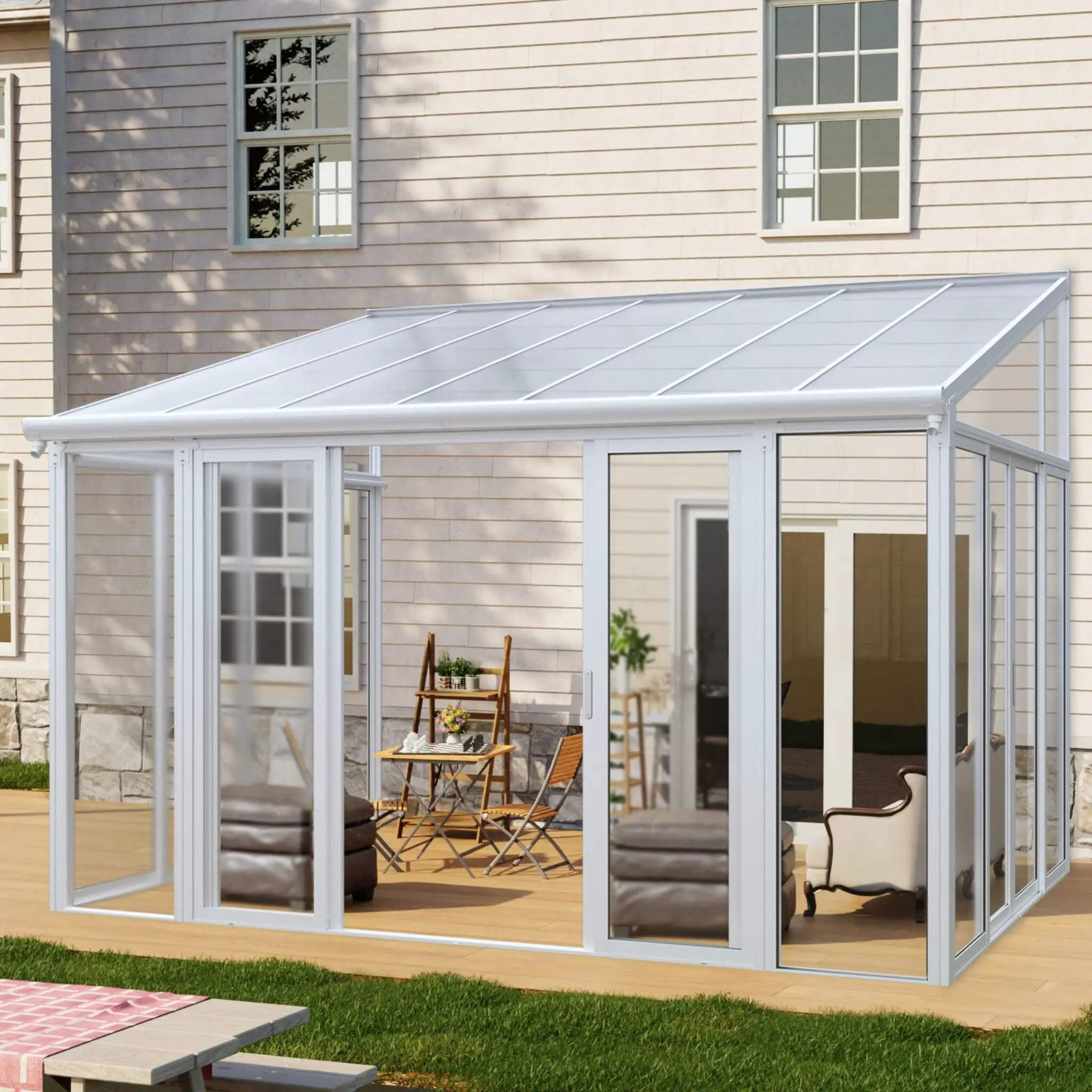 [10X14FT] Alora Lumina Heavy-Duty All-Season Aluminum Alloy Patio Sunroom With 3 Lockable Sliding Doors (SAK62713) by SAKSBY WHOLESALE
