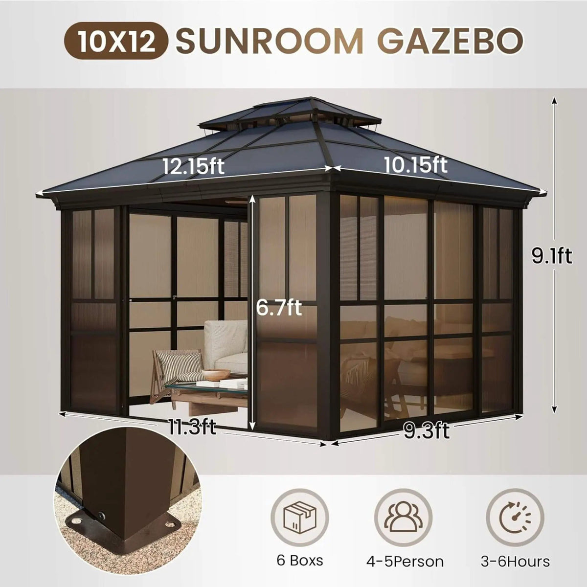 Alora Edge Heavy-Duty Aluminum Frame Outdoor Backyard Solarium With Polycarbornate Roof And Adjustable Panels (SAK68513) by SAKSBY WHOLESALE