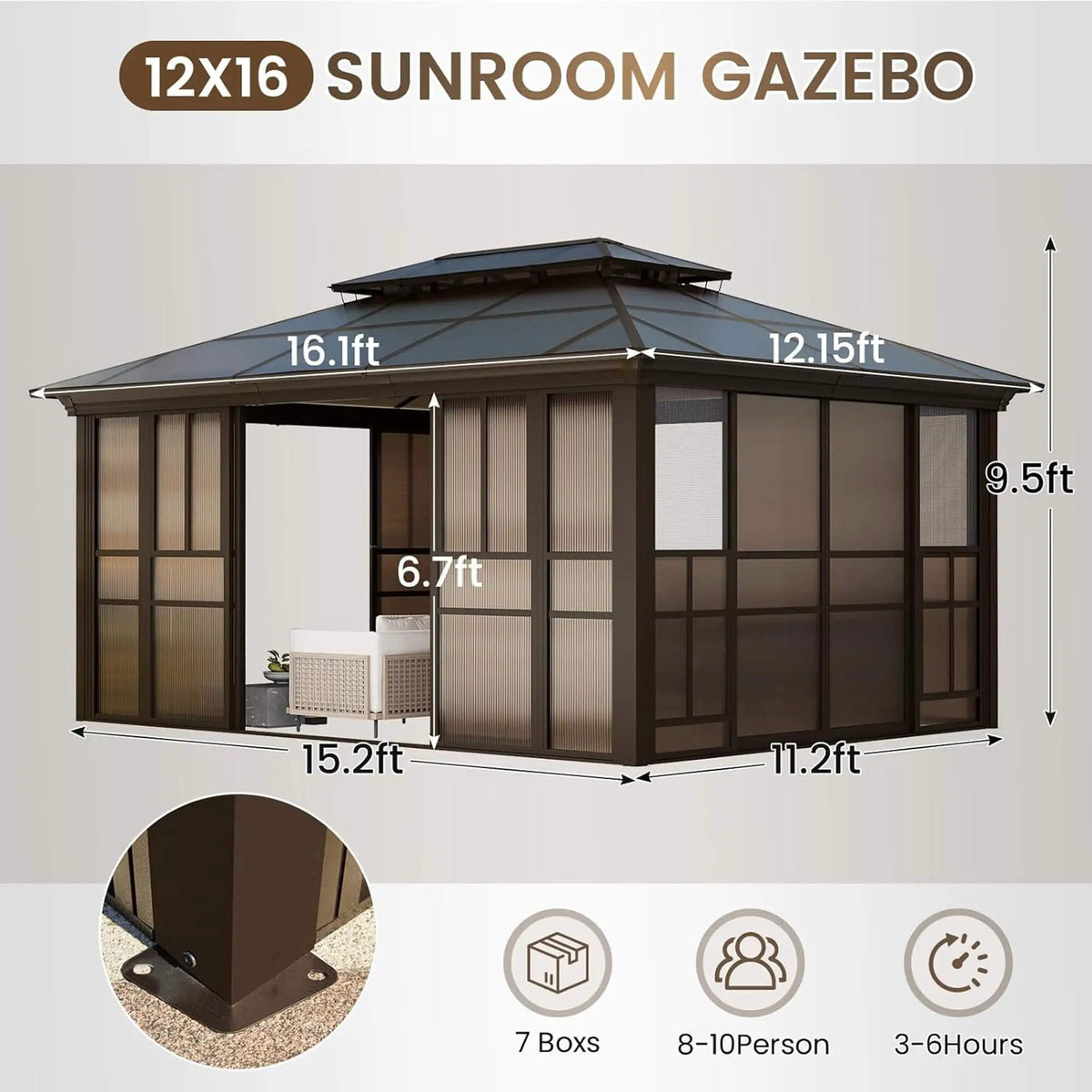 Alora Edge Heavy-Duty Aluminum Frame Outdoor Backyard Solarium With Polycarbornate Roof And Adjustable Panels (SAK68513) by SAKSBY WHOLESALE