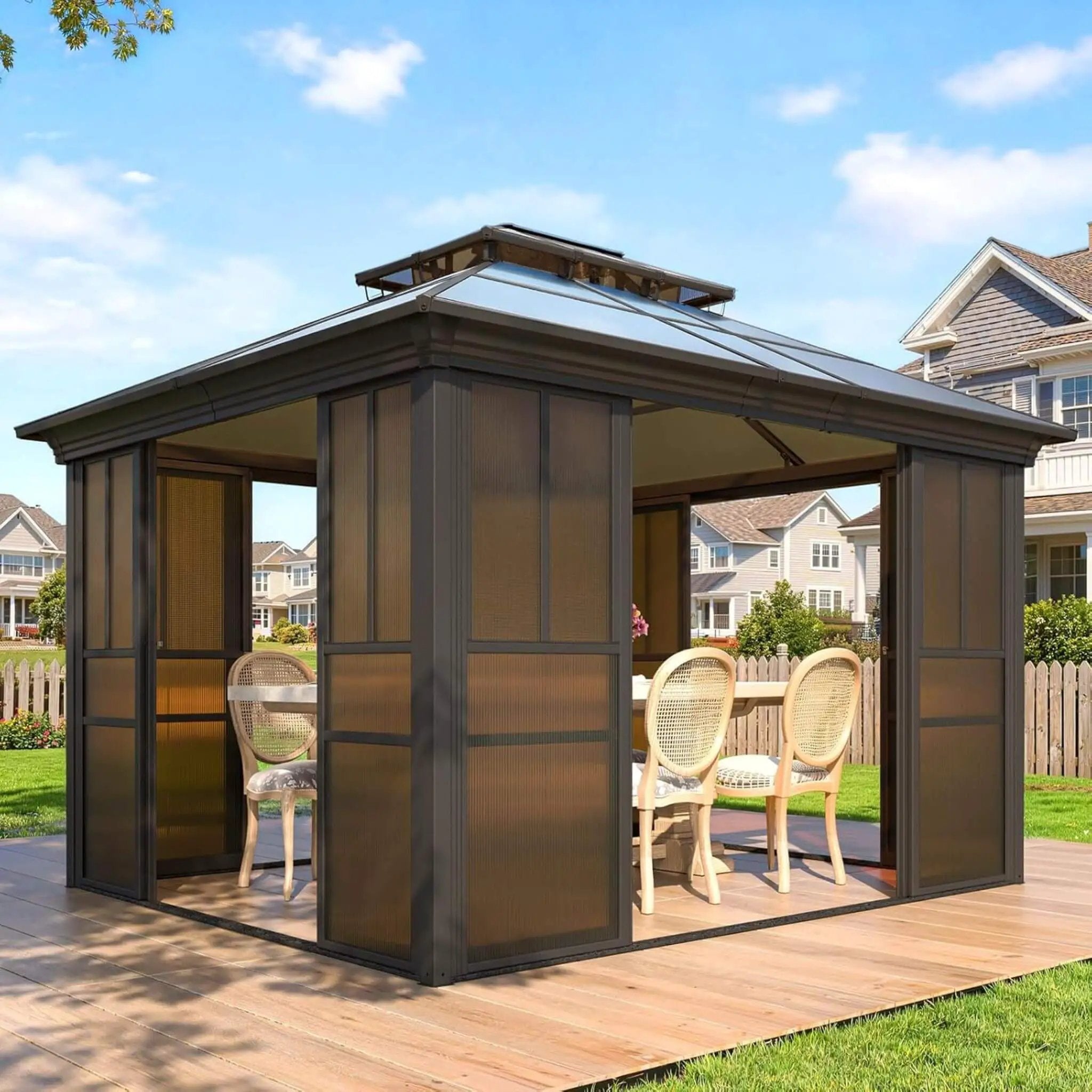 Alora Edge Heavy-Duty Aluminum Frame Outdoor Backyard Solarium With Polycarbornate Roof And Adjustable Panels (SAK68513) by SAKSBY WHOLESALE