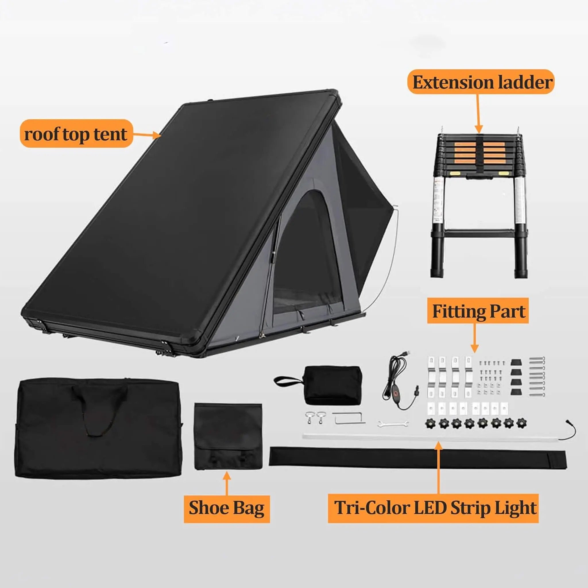 Trailora Ridge Heavy-Duty Aluminum Hard-Shell Rooftop Tent With Ladder, LED Lighting, And Memory Foam Mattress (SAK82931) by SAKSBY WHOLESALE