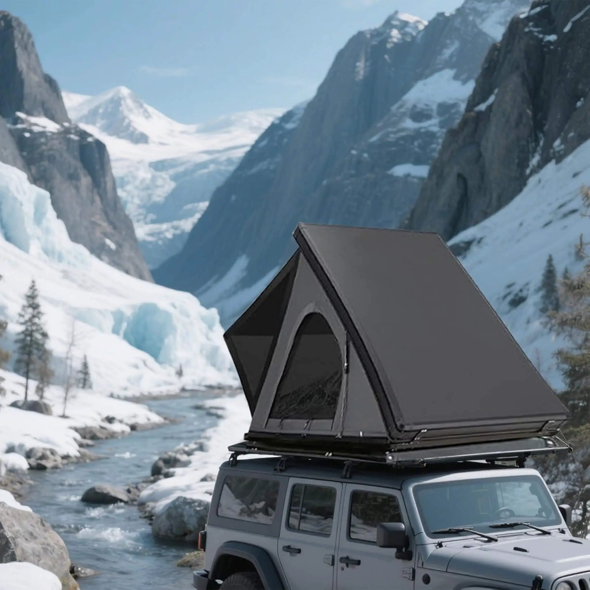 Trailora Ridge Heavy-Duty Aluminum Hard-Shell Rooftop Tent With Ladder, LED Lighting, And Memory Foam Mattress (SAK82931) by SAKSBY WHOLESALE