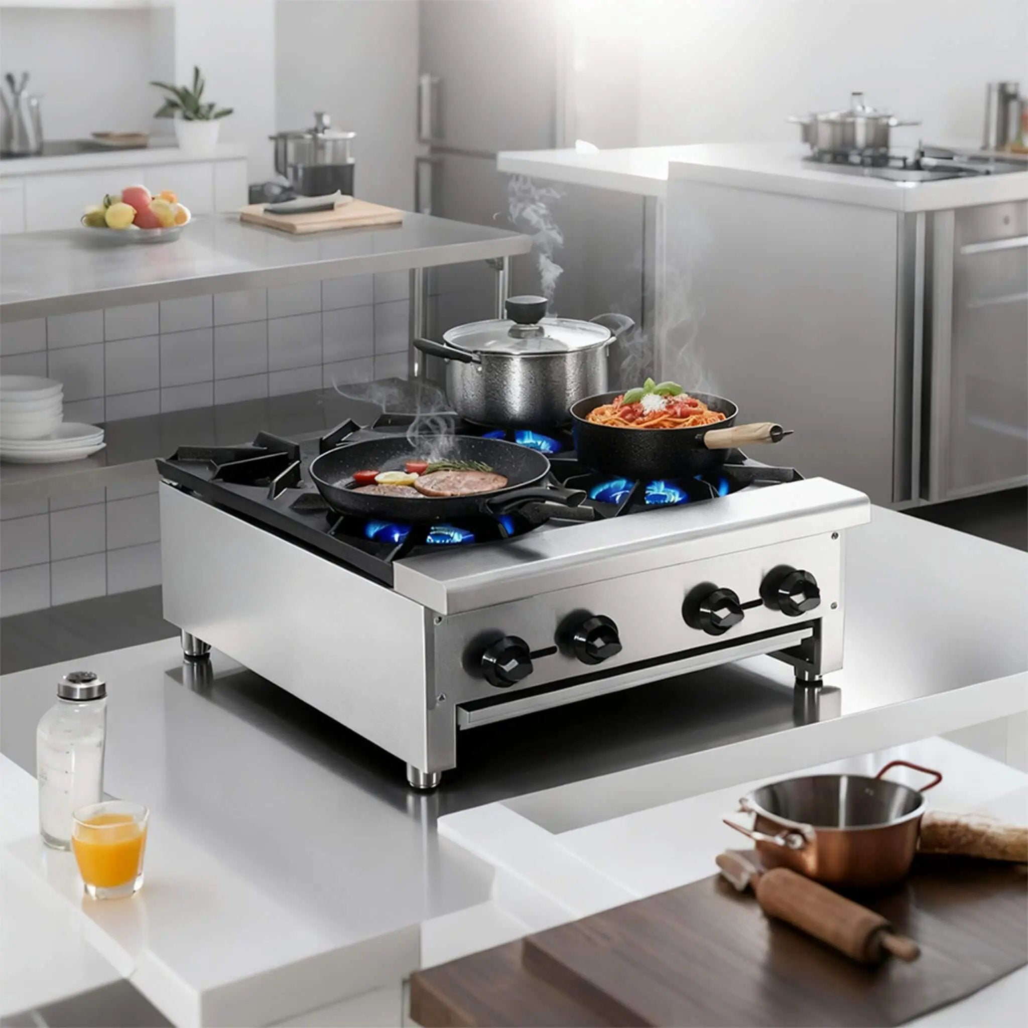 Heavy-Duty Commercial 112K BTU 4-Burner Stainless Steel Gas Stove Hot Plate (SAK39201) by SAKSBY WHOLESALE