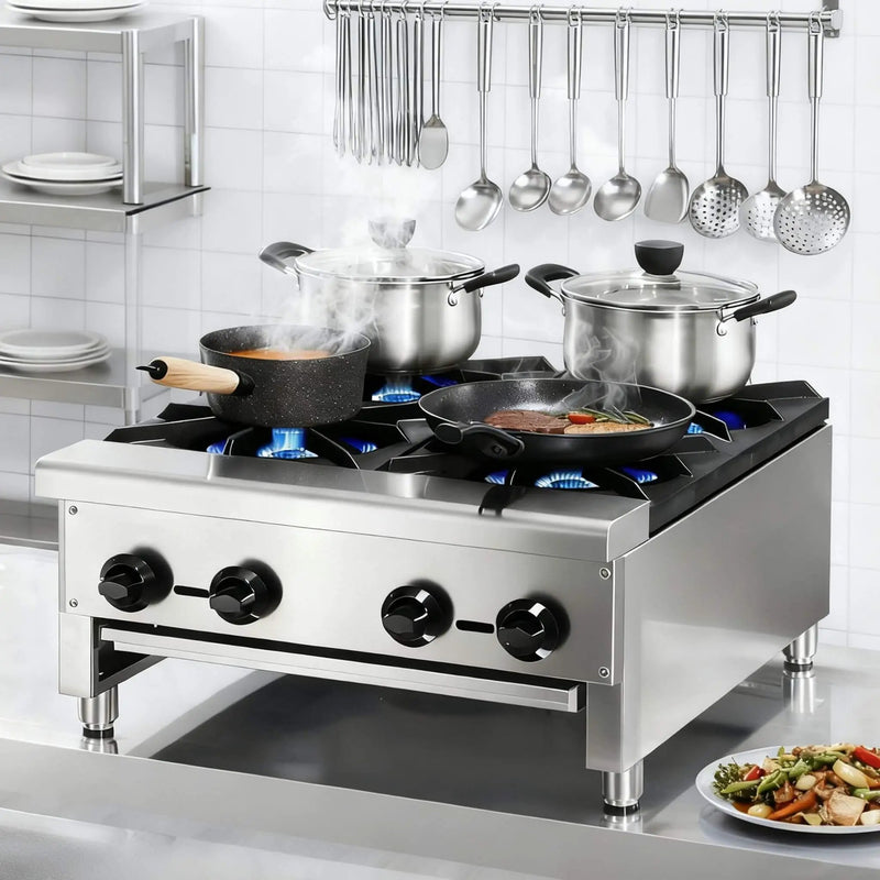 Heavy-Duty Commercial 112K BTU 4-Burner Stainless Steel Gas Stove Hot Plate (SAK39201) by SAKSBY WHOLESALE