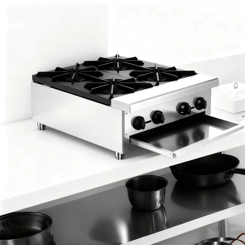 Heavy-Duty Commercial 112K BTU 4-Burner Stainless Steel Gas Stove Hot Plate (SAK39201) by SAKSBY WHOLESALE