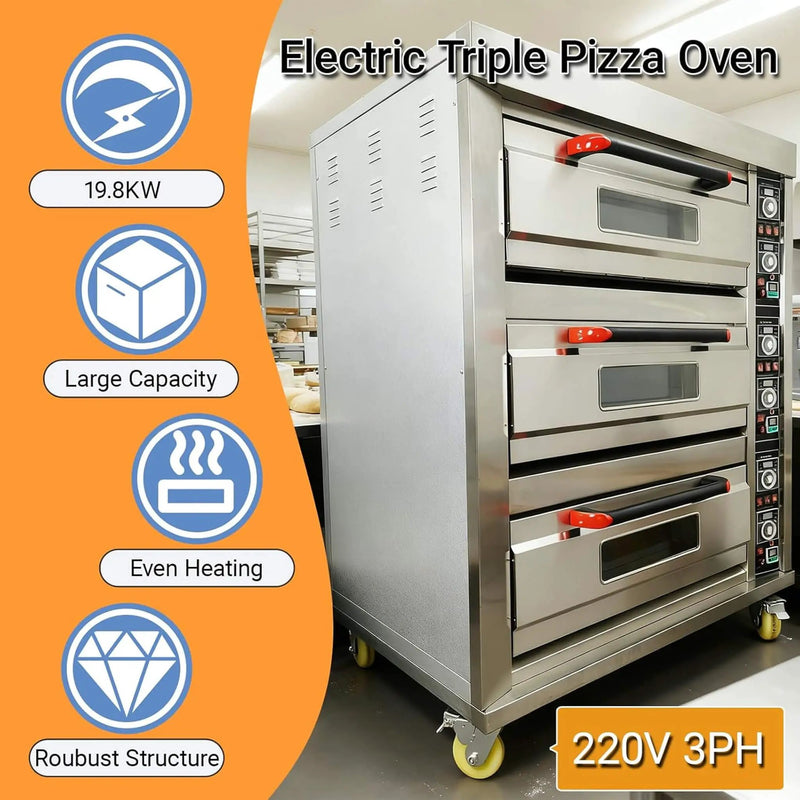 Heavy-Duty Commercial Triple Deck 220V 19.8KW Electric Pizza Oven (SAK56751) by SAKSBY WHOLESALE