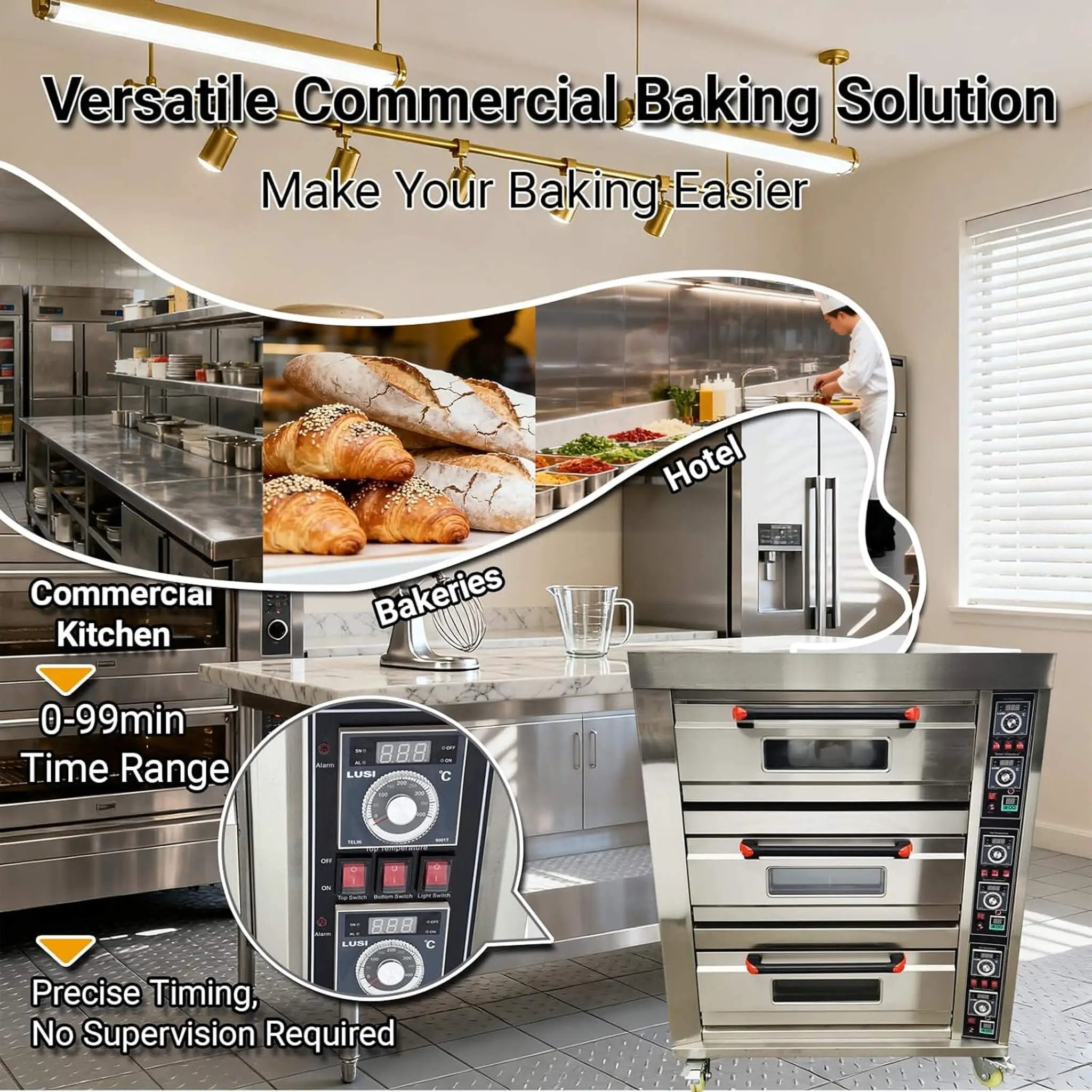 Heavy-Duty Commercial Triple Deck 220V 19.8KW Electric Pizza Oven (SAK56751) by SAKSBY WHOLESALE
