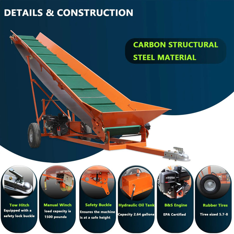 Heavy-Duty Commercial 6.5HP Gasoline Hydraulic High-Speed Wood Conveyor (SAK39524) by SAKSBY WHOLESALE