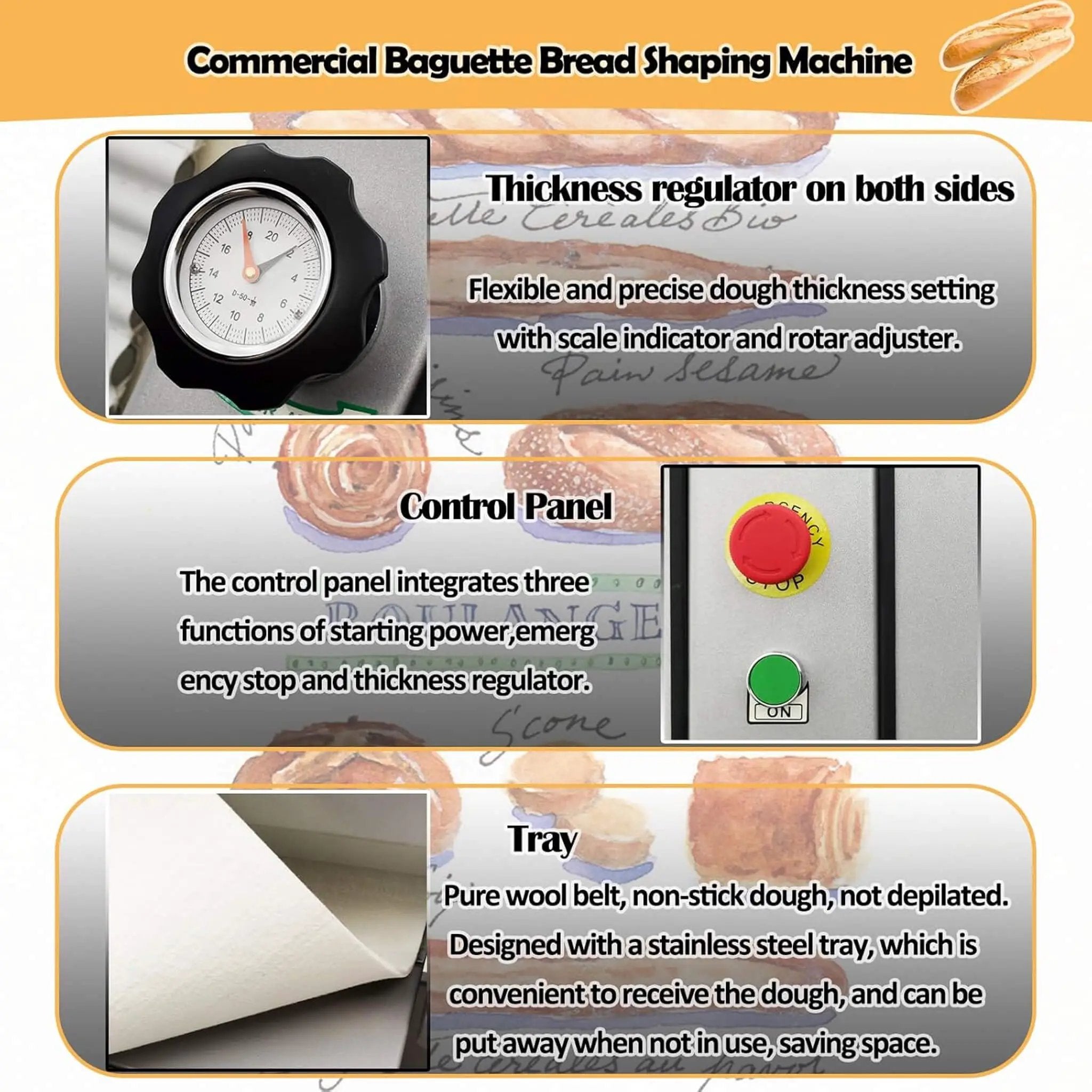 Heavy-Duty Commercial 110V Electric Baguette Bread Shaper Machine (SAK68176) by SAKSBY WHOLESALE