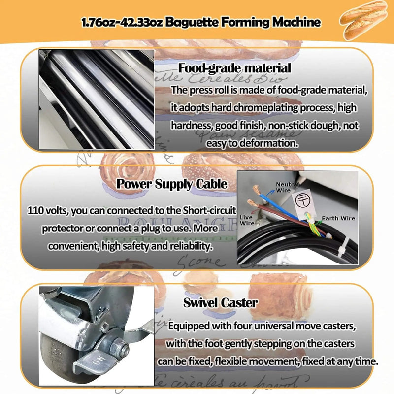 Heavy-Duty Commercial 110V Electric Baguette Bread Shaper Machine (SAK68176) by SAKSBY WHOLESALE