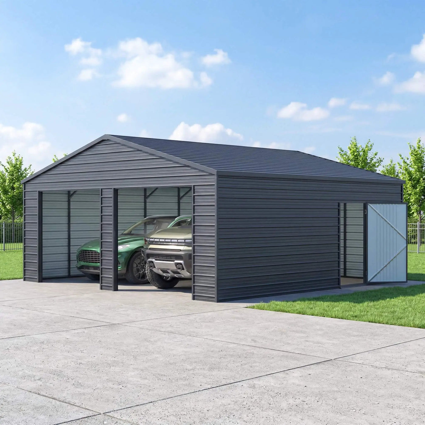 Heavy-Duty Double Garage Galvanized Steel Shed With Side Door (SAK84271) by SAKSBY WHOLESALE