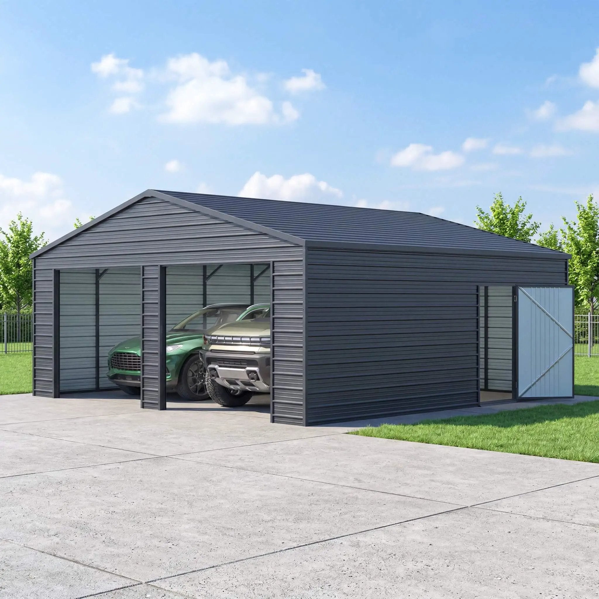 Heavy-Duty Double Garage Galvanized Steel Shed With Side Door (SAK84271) by SAKSBY WHOLESALE
