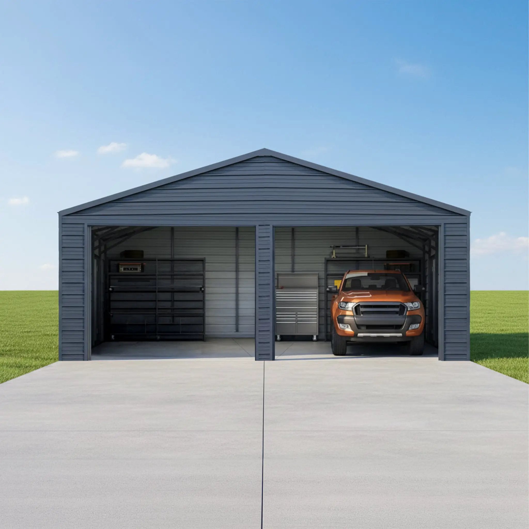 Heavy-Duty Double Garage Galvanized Steel Shed With Side Door (SAK84271) by SAKSBY WHOLESALE