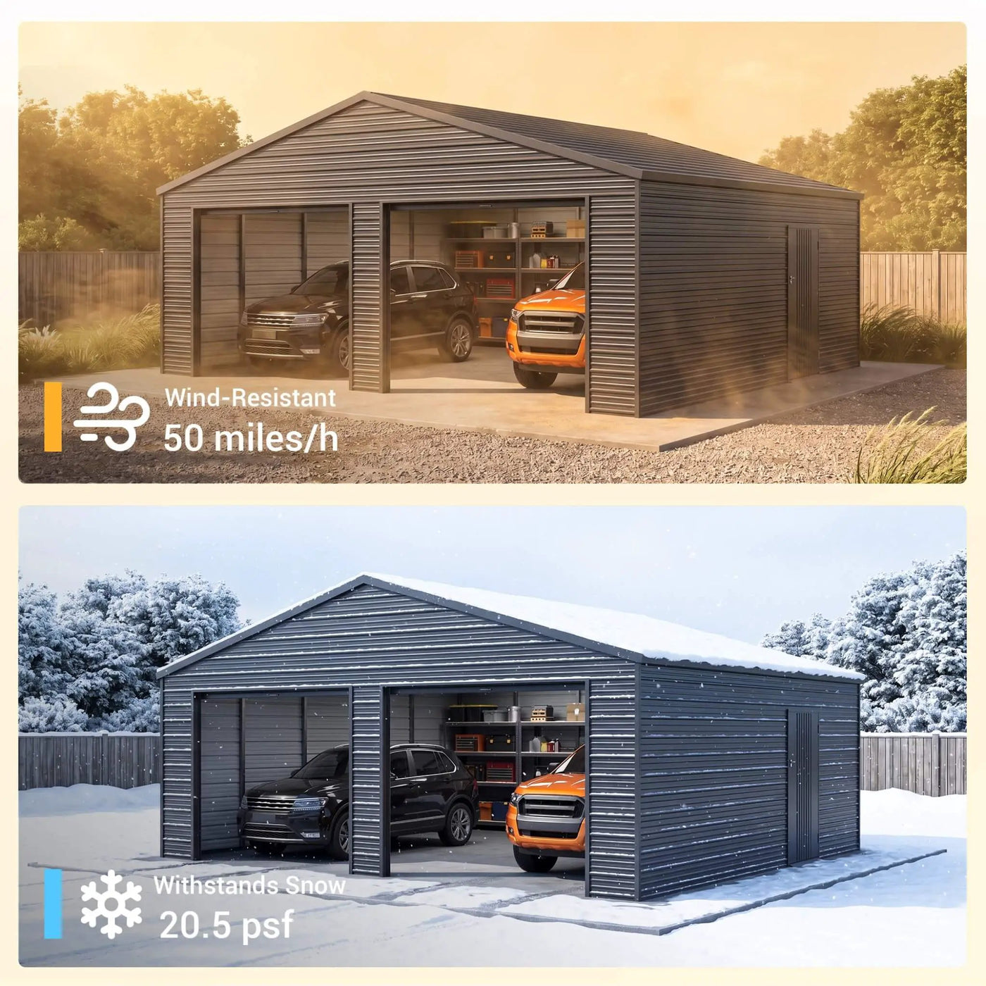 Heavy-Duty Double Garage Galvanized Steel Shed With Side Door (SAK84271) by SAKSBY WHOLESALE