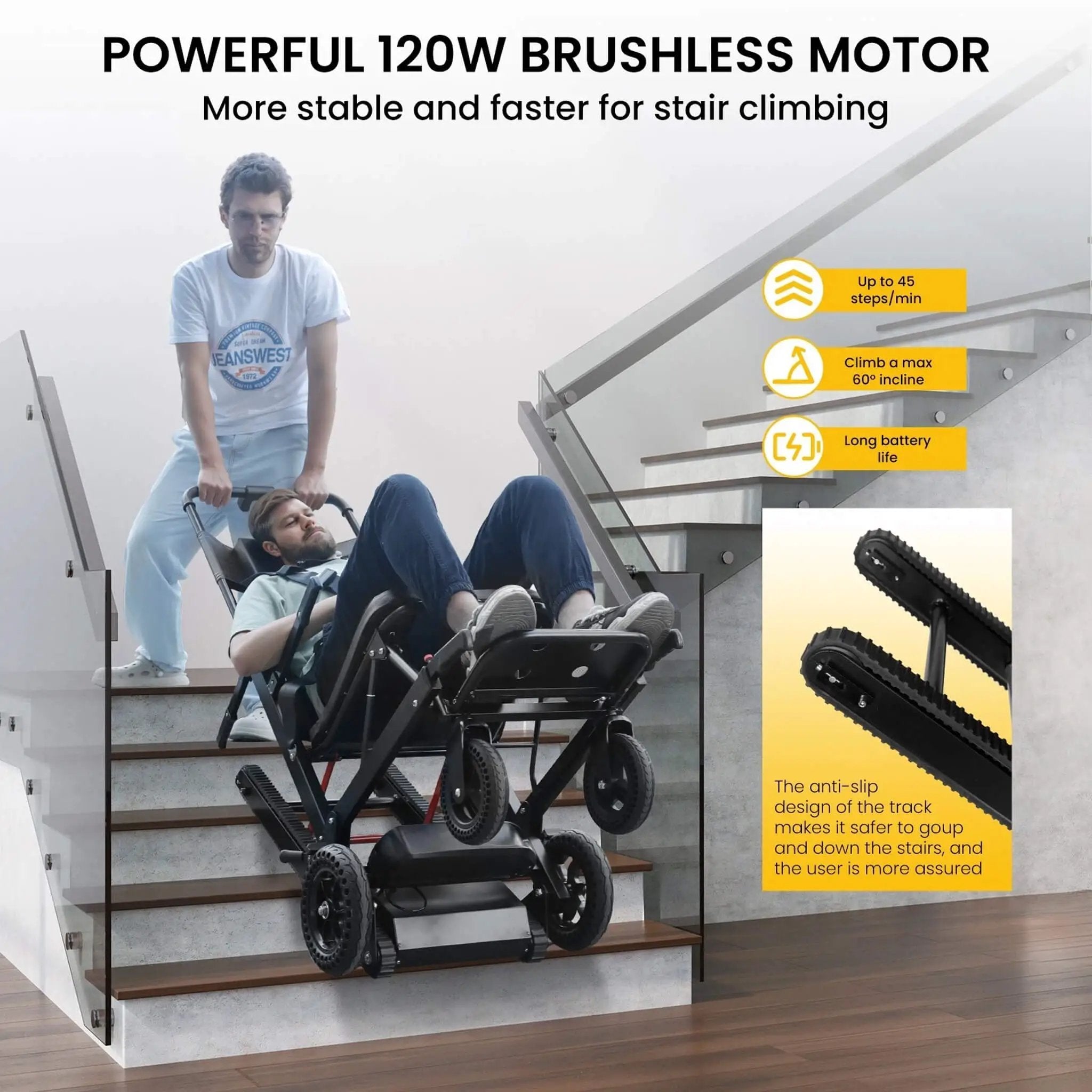 Motivo Heavy-Duty Electric Foldable Stair Climbing Wheelchair, 450LBS [FDA-Approved (SAK92801) by SAKSBY WHOLESALE