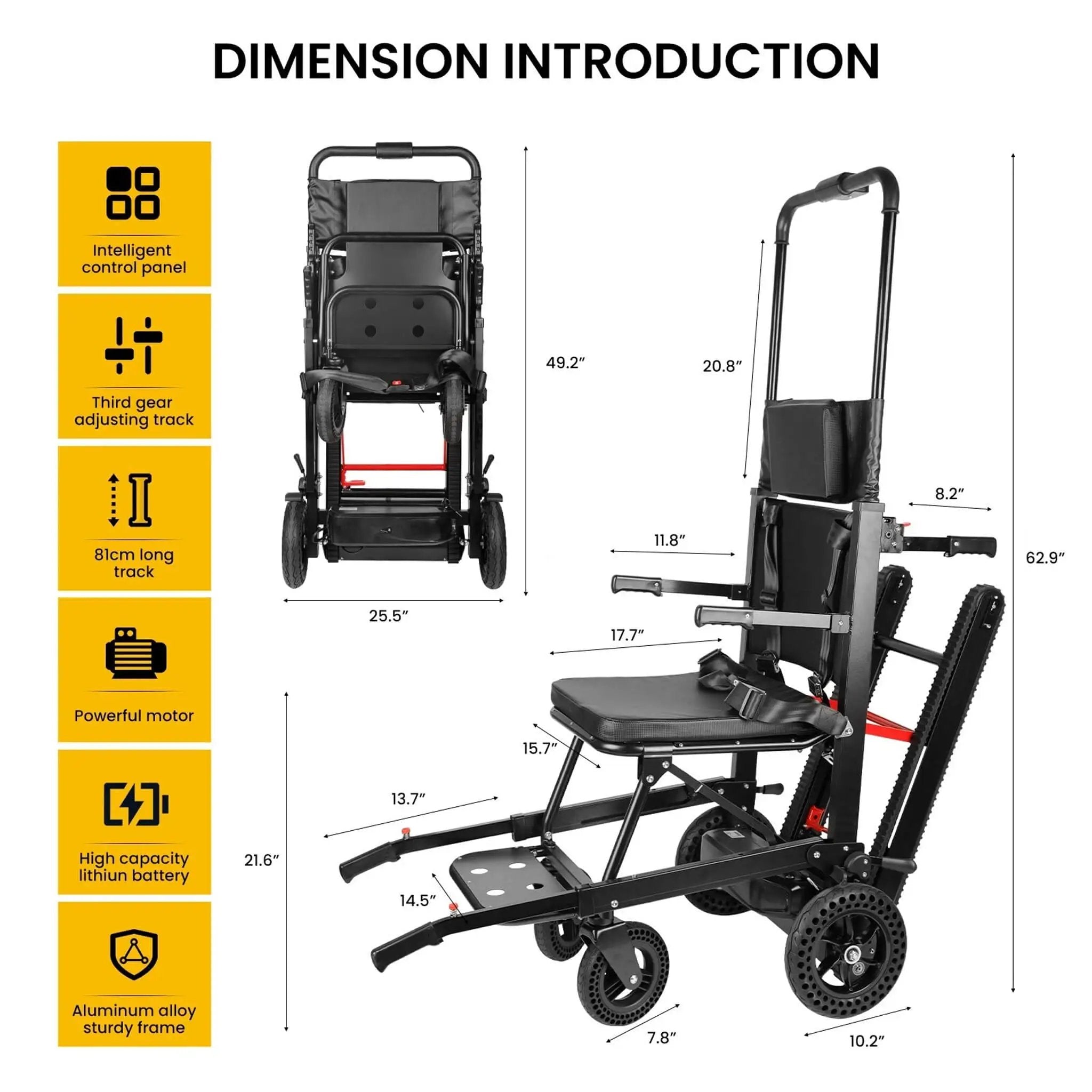 Motivo Heavy-Duty Electric Foldable Stair Climbing Wheelchair, 450LBS [FDA-Approved (SAK92801) by SAKSBY WHOLESALE