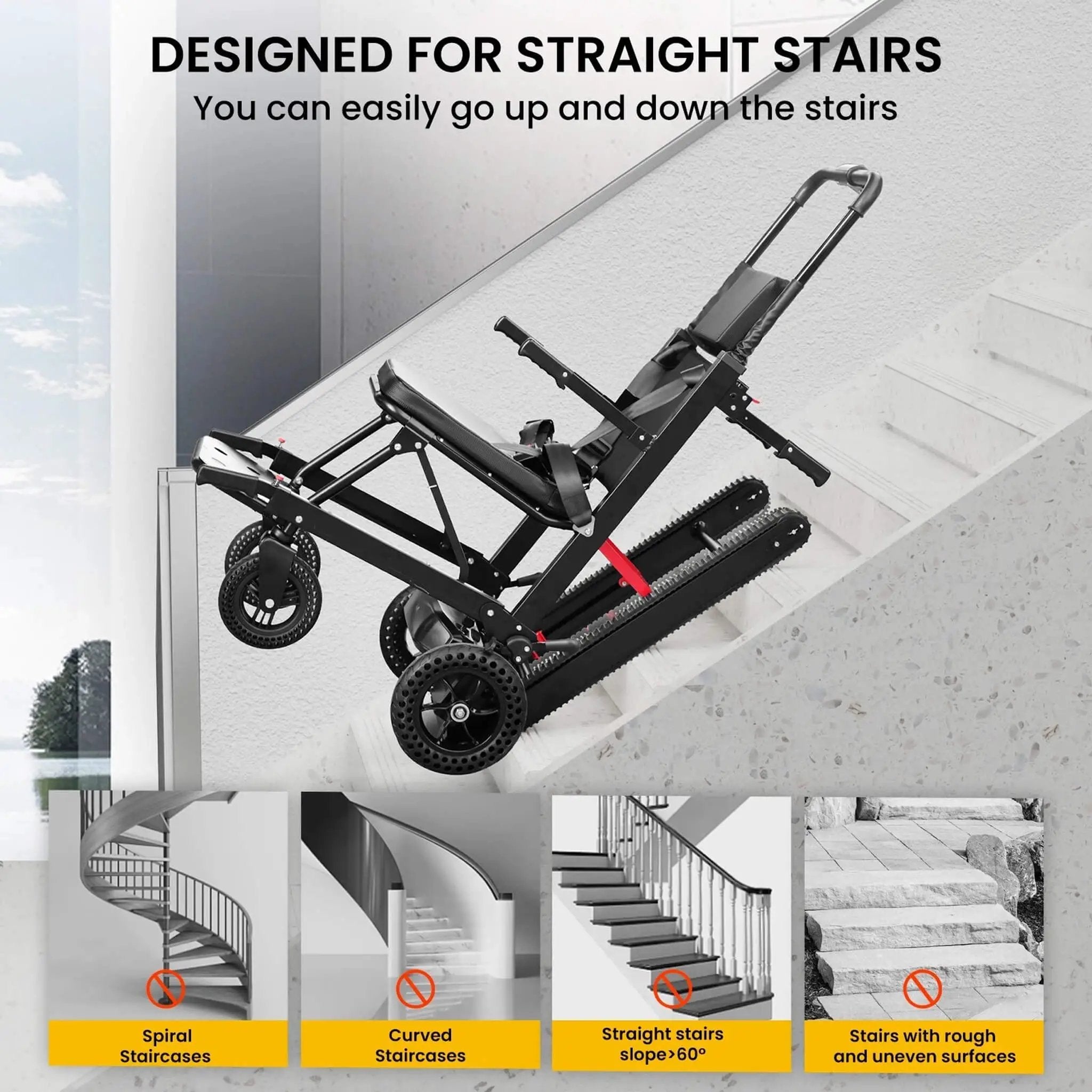 Motivo Heavy-Duty Electric Foldable Stair Climbing Wheelchair, 450LBS [FDA-Approved (SAK92801) by SAKSBY WHOLESALE