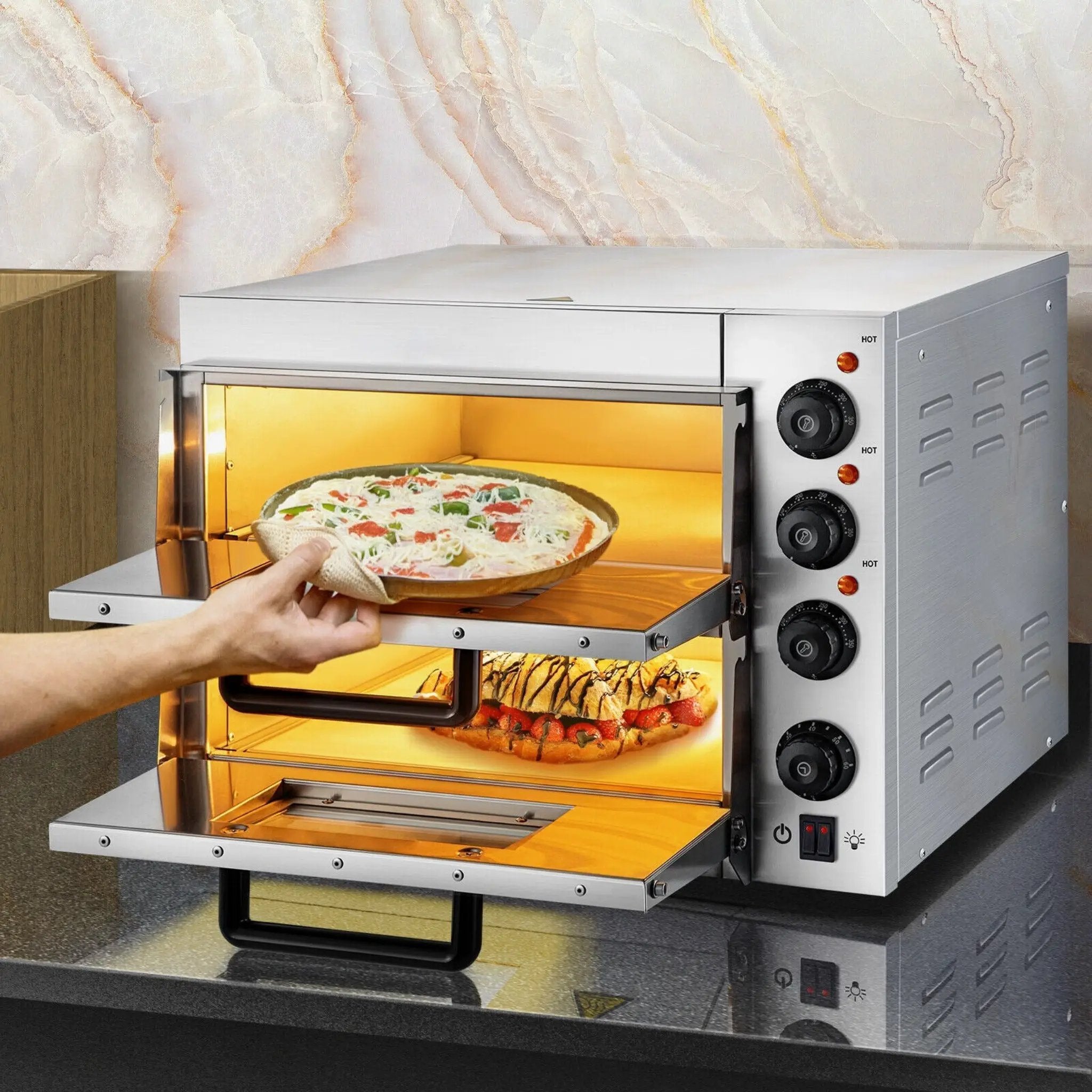 Heavy-Duty Electric 2000W Indoor Commercial Countertop Double Deck Pizza Oven (SAK36147) by SAKSBY WHOLESALE