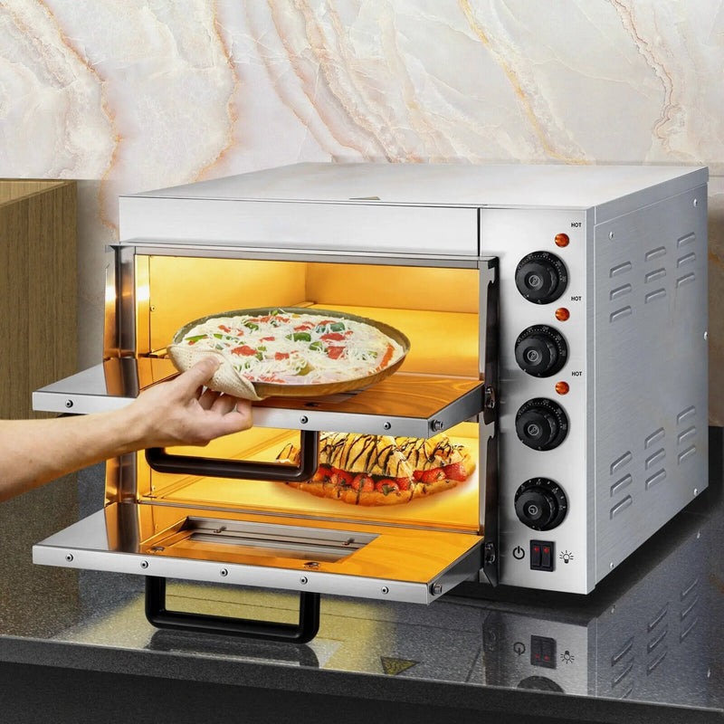 Heavy-Duty Electric 2000W Indoor Commercial Countertop Double Deck Pizza Oven (SAK36147) by SAKSBY WHOLESALE