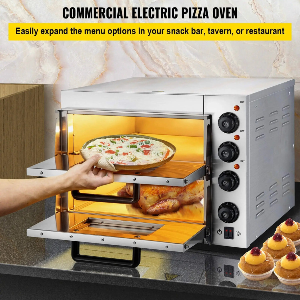 Heavy-Duty Electric 2000W Indoor Commercial Countertop Double Deck Pizza Oven (SAK36147) by SAKSBY WHOLESALE