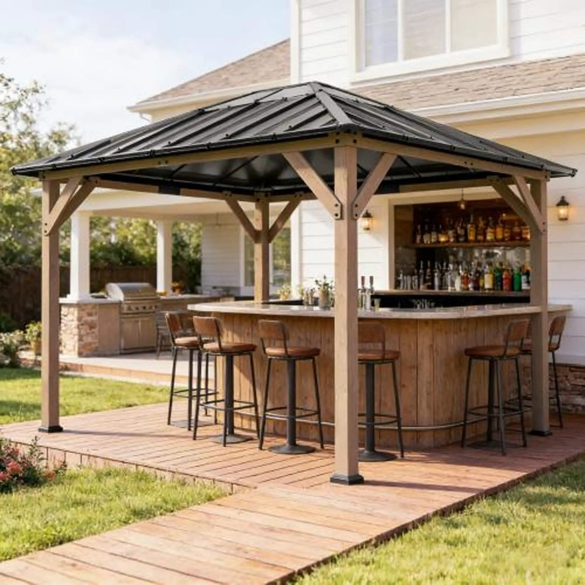 [08X10] Alora Heavy-Duty Fir Wood Hardtop Gazebo With Galvanized Steel Roof And Ceiling Hooks (SAK29467) by SAKSBY WHOLESALE