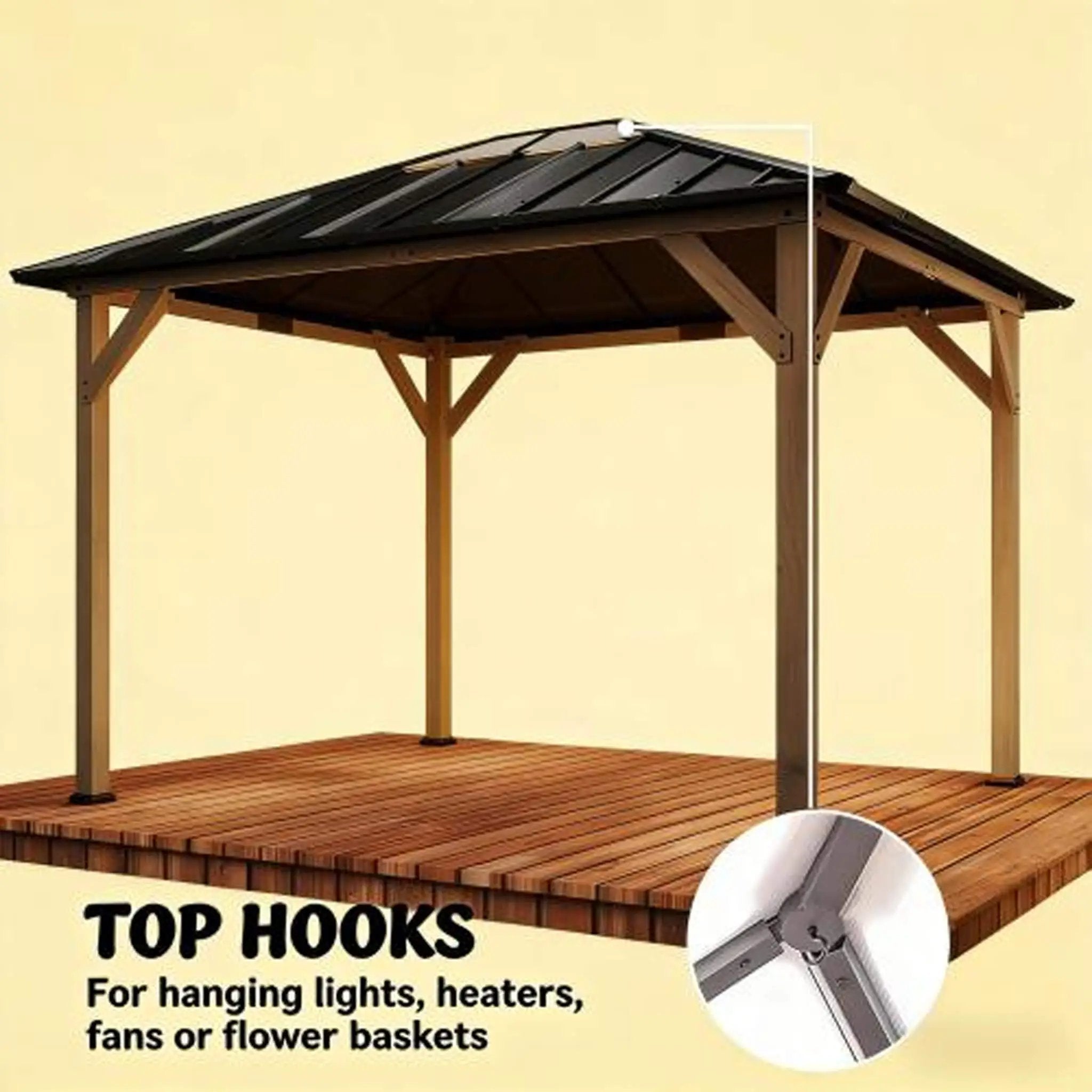 [08X10] Alora Heavy-Duty Fir Wood Hardtop Gazebo With Galvanized Steel Roof And Ceiling Hooks (SAK29467) by SAKSBY WHOLESALE