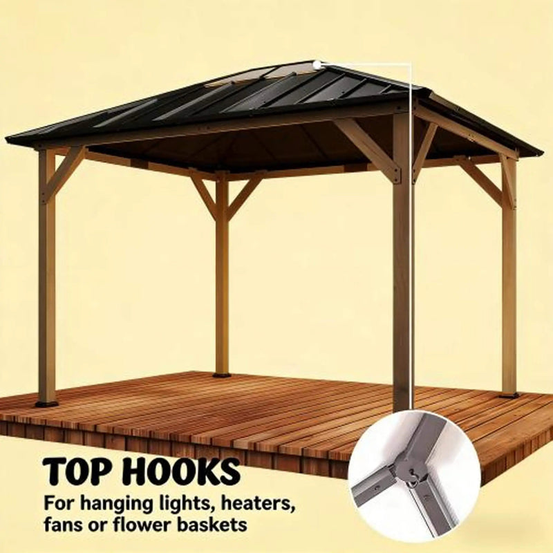 [08X10] Alora Heavy-Duty Fir Wood Hardtop Gazebo With Galvanized Steel Roof And Ceiling Hooks (SAK29467) by SAKSBY WHOLESALE